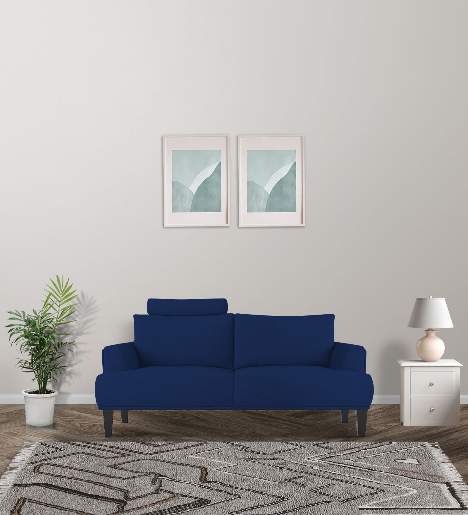 Como Fabric 2 Seater Sofa In Royal Blue Colour - Febonic Living
