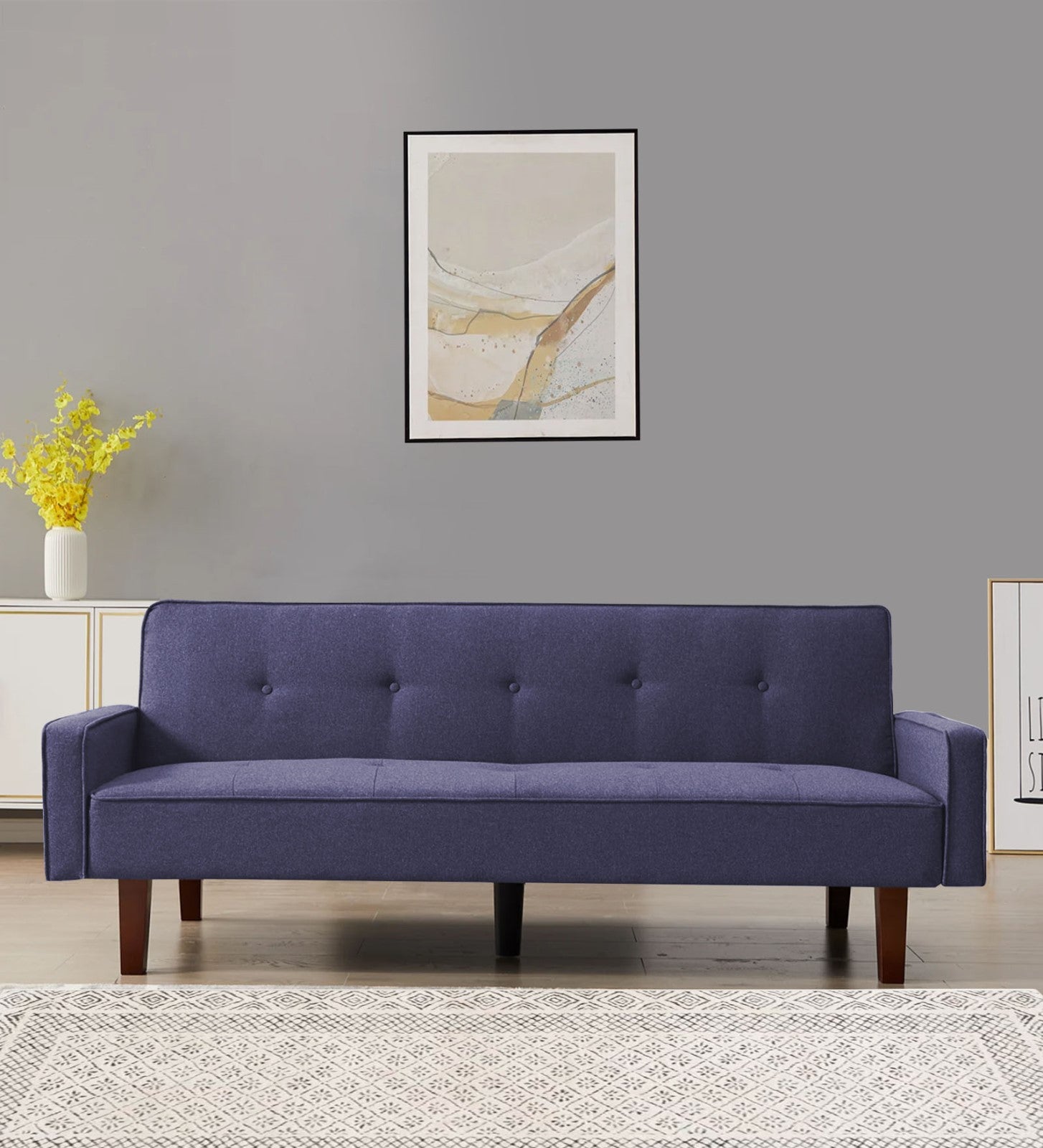 Nebia Fabric 3 Seater Convertible Sofa Cum Bed In Slate Blue Colour - Febonic Living