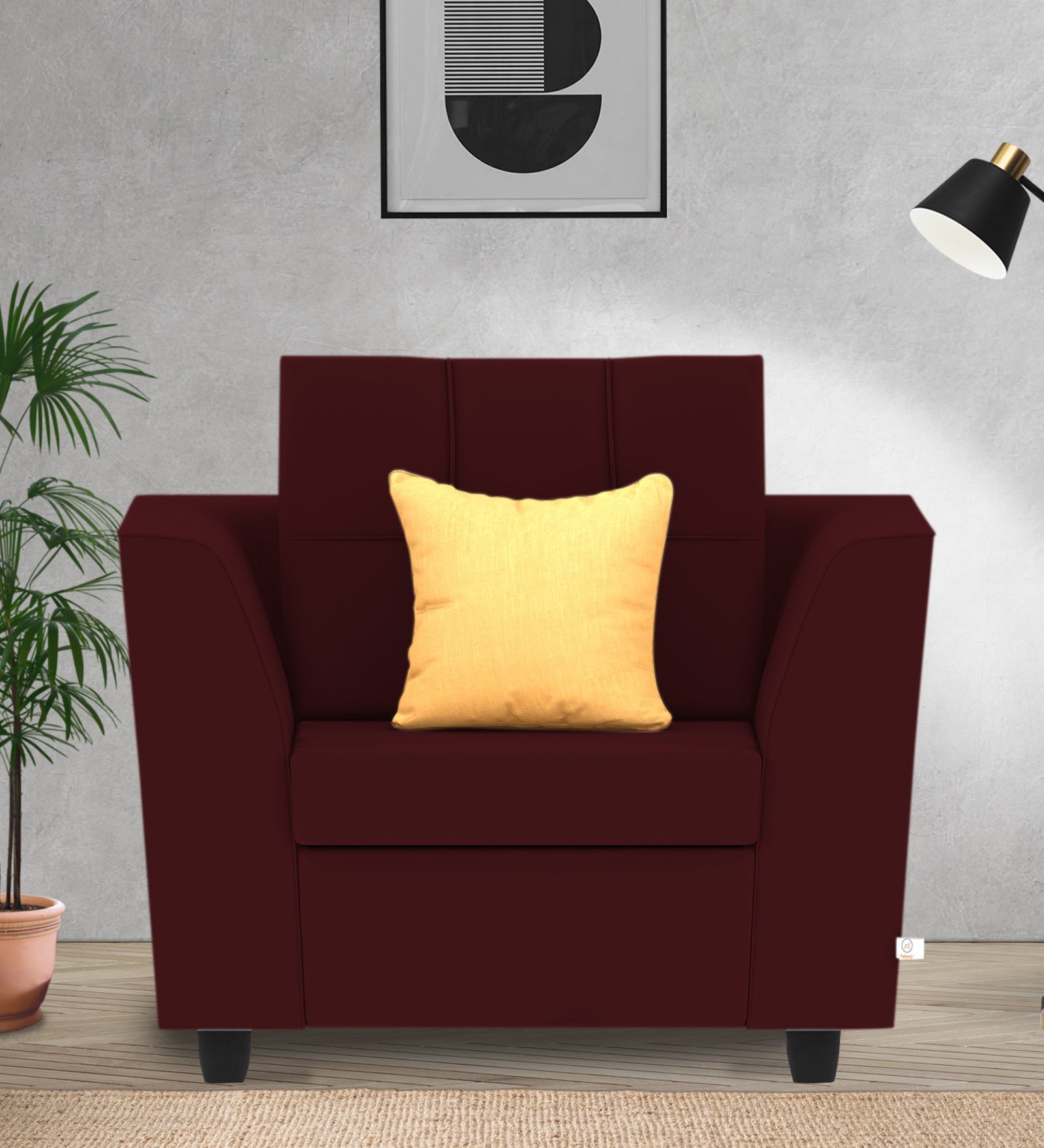 Nestin Velvet 1 Seater Sofa In Blood Maroon Colour