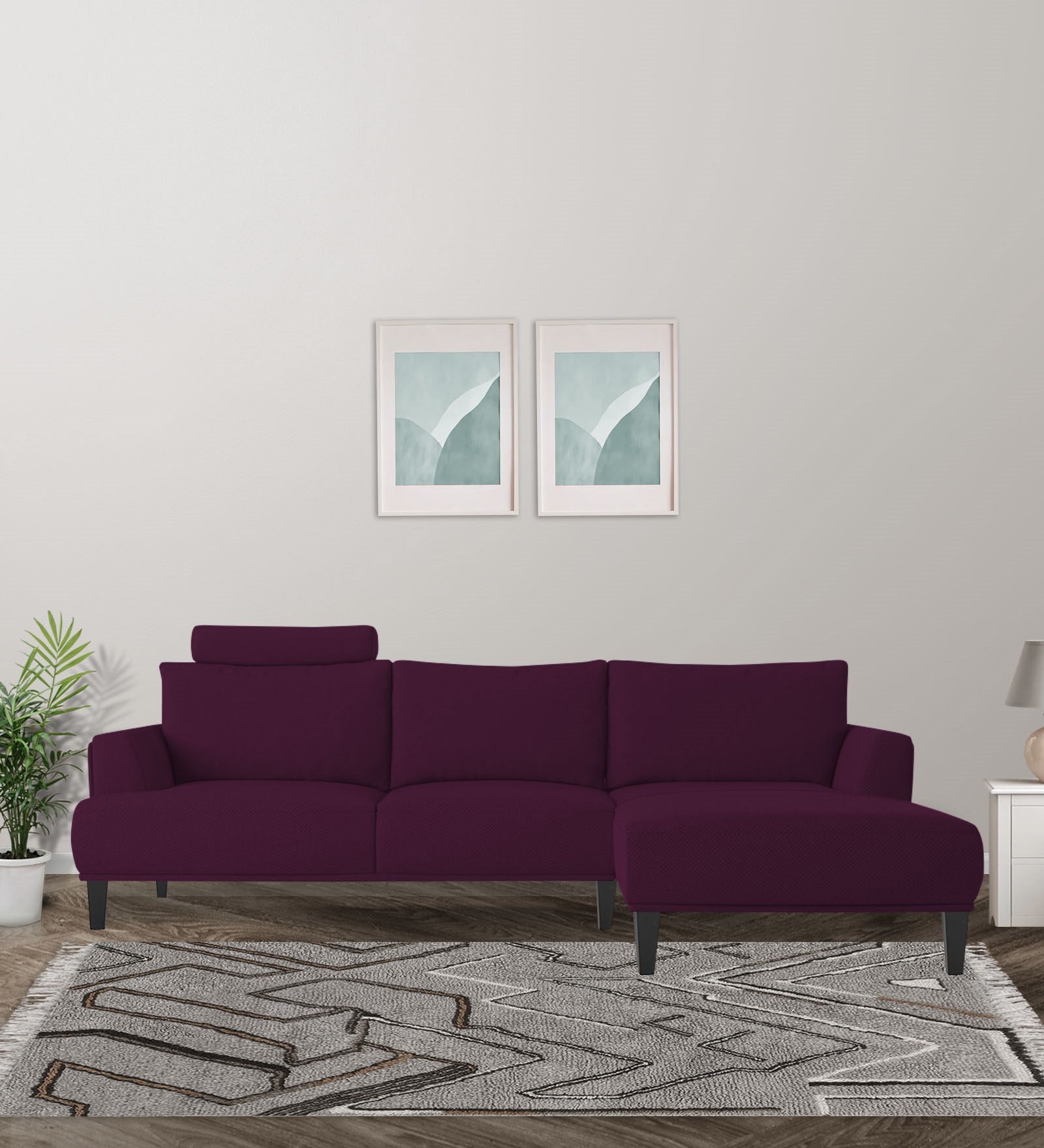 Como Fabric LHS Sectional Sofa (3+Lounger) In Greek Purple Colour - Febonic Living