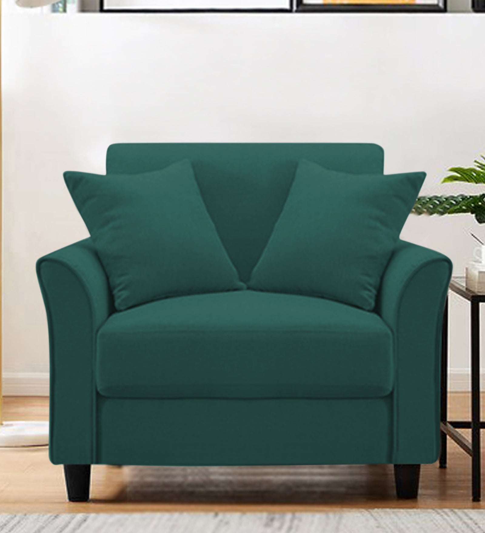Daroo Velvet 1 Seater Sofa In Pine Green Colour - Febonic Living