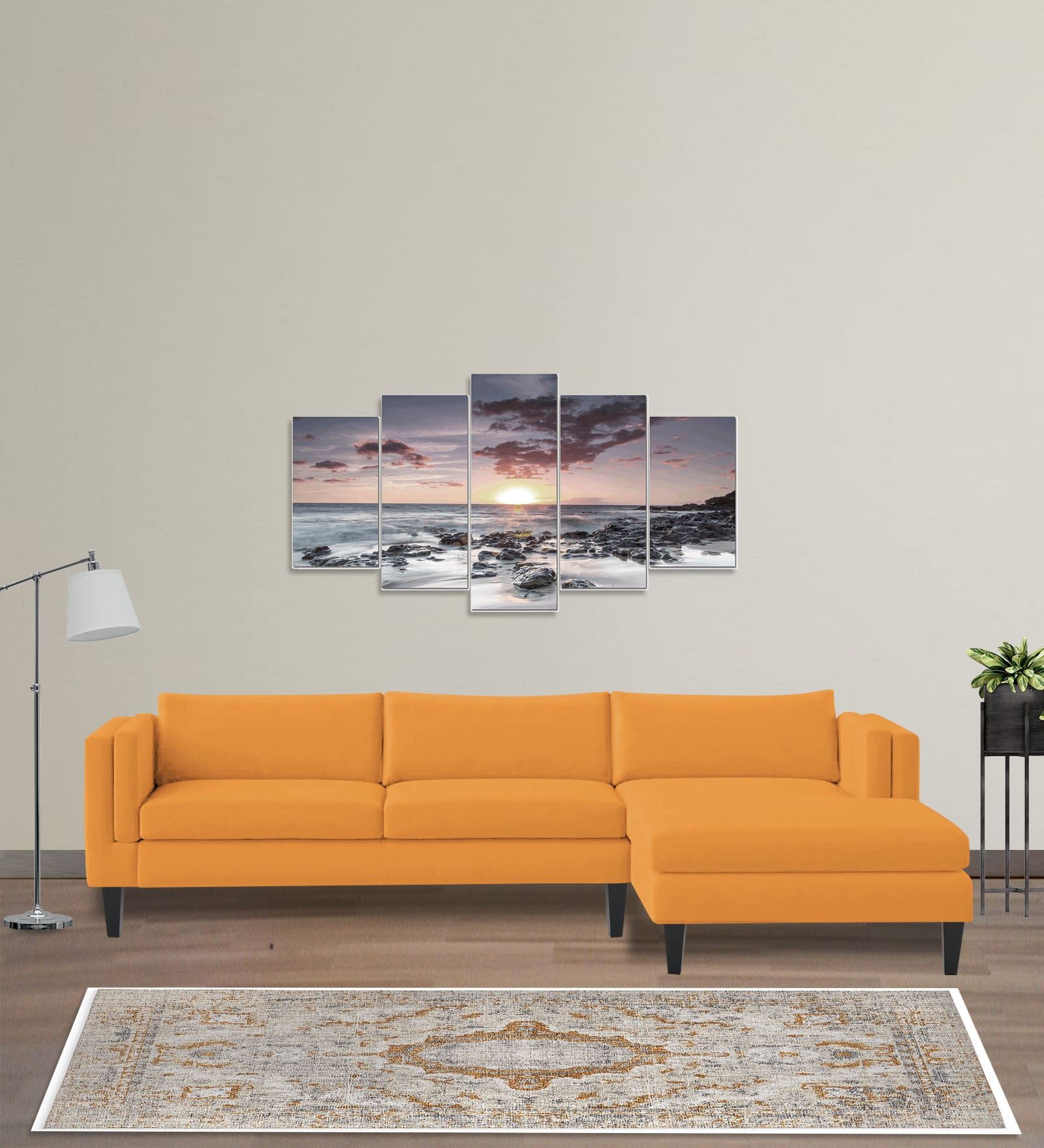 Jasper Velvet LHS Sectional Sofa (3+Lounger) In Tangerine orange Colour - Febonic Living