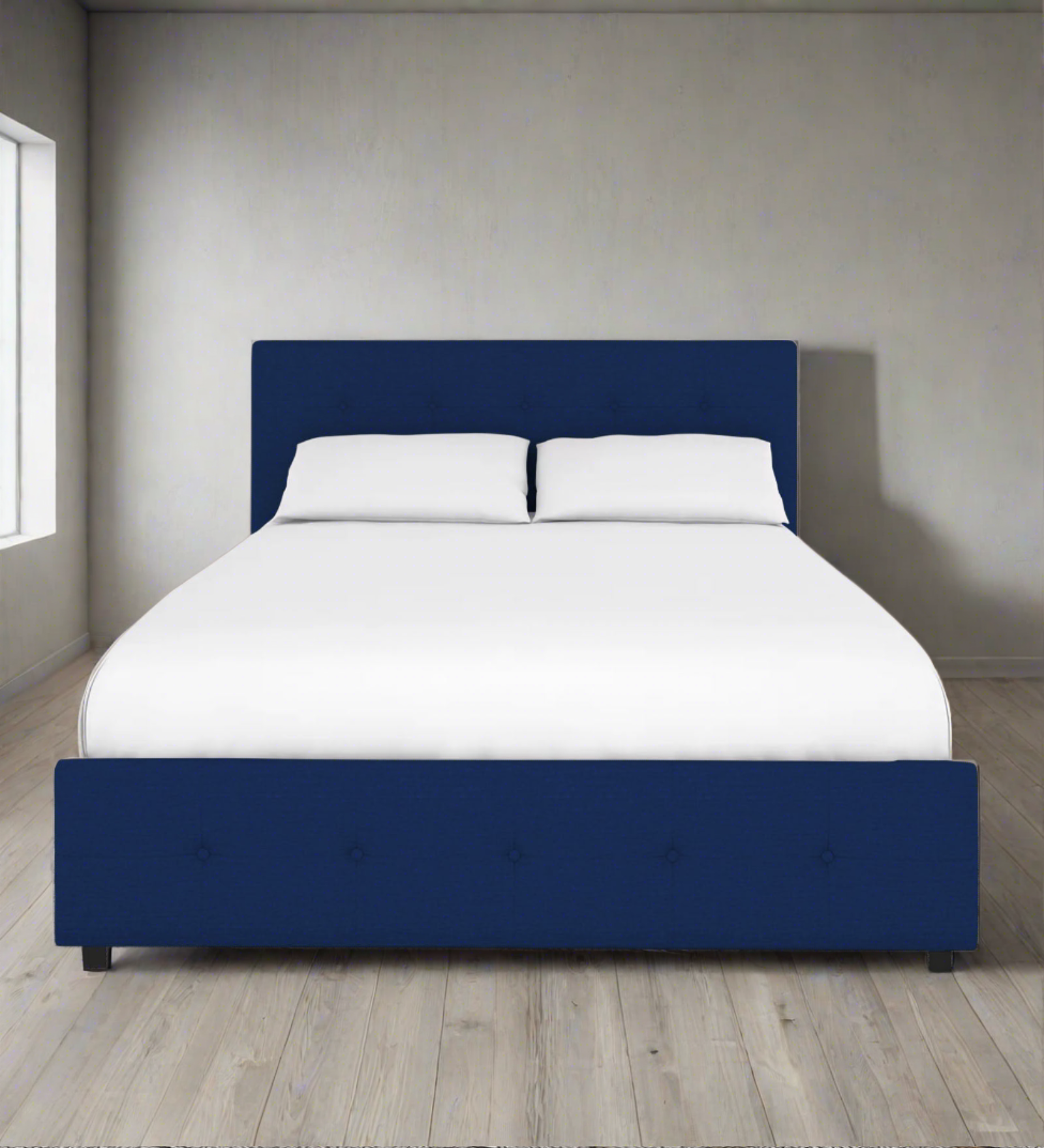 Lido Fabric King Size Bed In Royal Blue Colour With Drawer Storage - Febonic Living