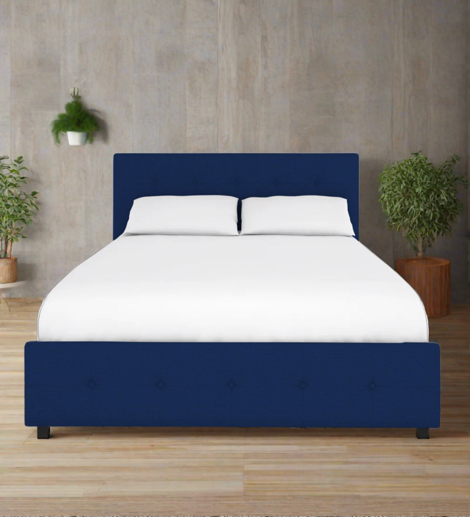 Lido Fabric Queen Size Bed In Royal Blue Colour With Drawer Storage - Febonic Living