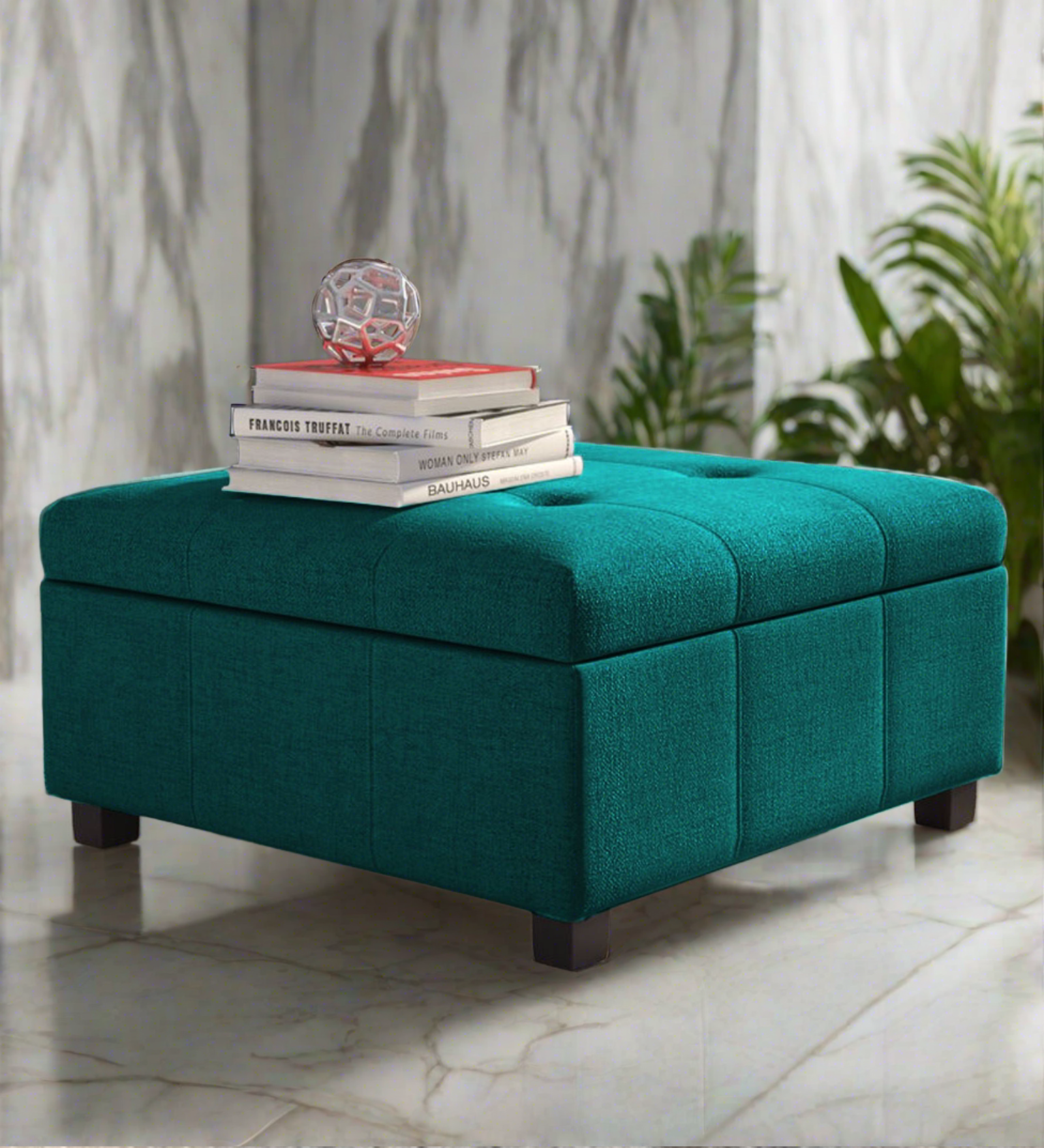 Balkan Fabric Pouffe In Sea Green Colour - Febonic Living