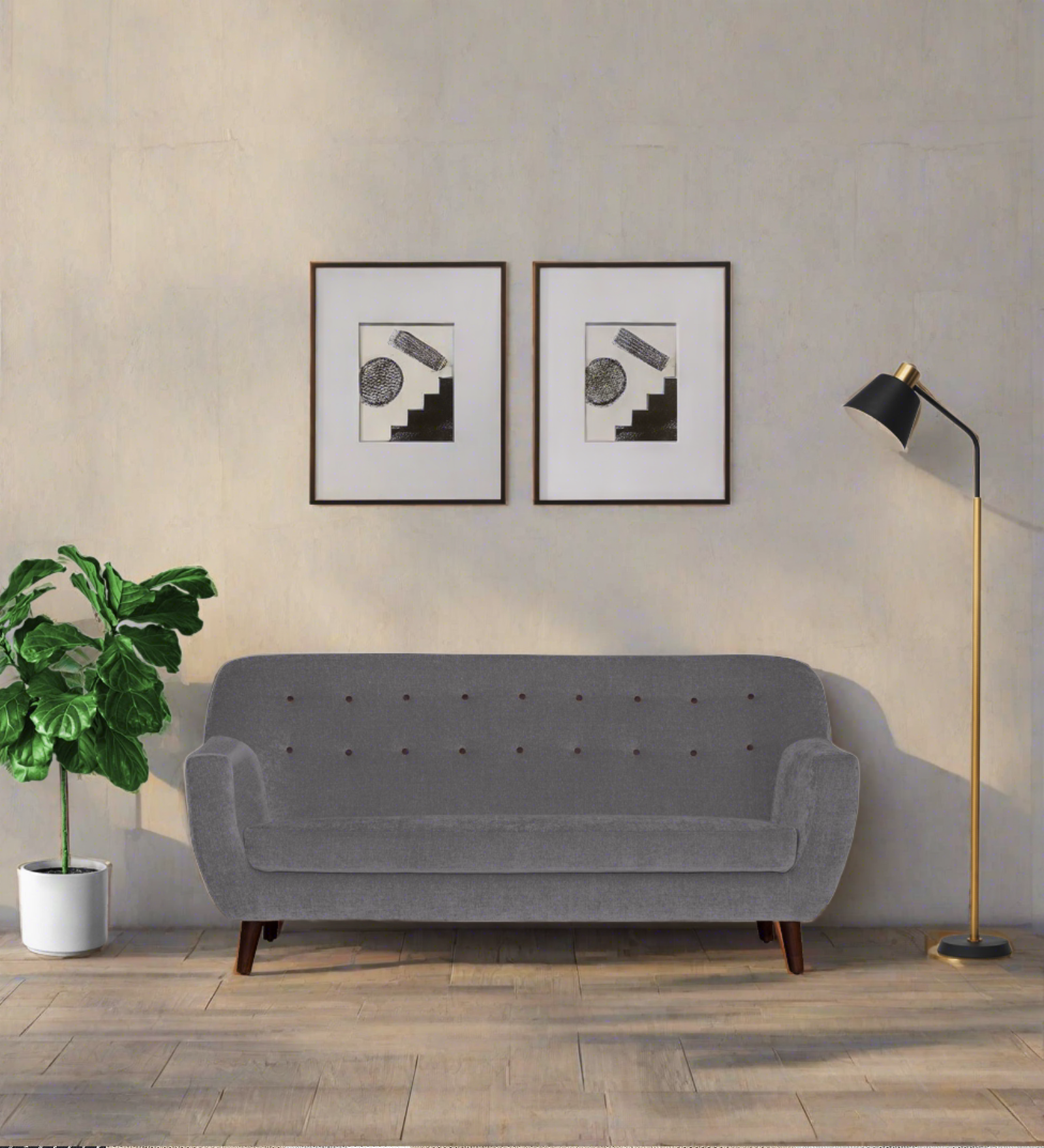 German Fabric 3 Seater Sofa In Sudo grey Colour - Febonic Living