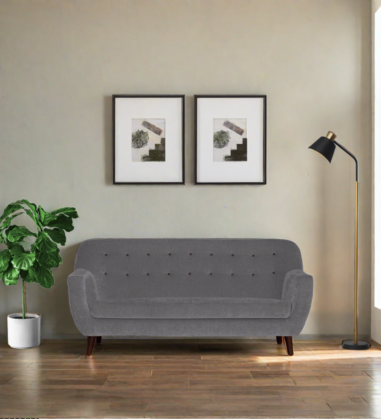 German Fabric 3 Seater Sofa In Sudo grey Colour - Febonic Living