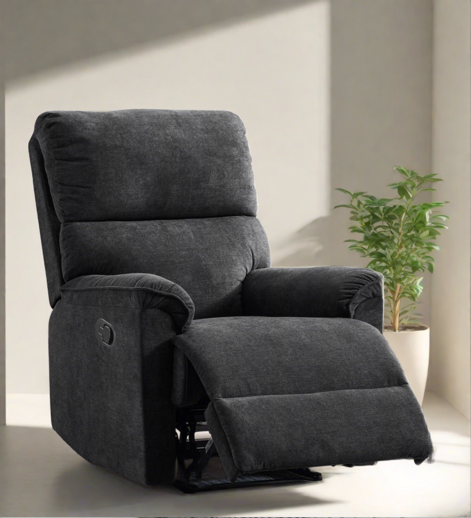 Abby Fabric 1 Seater Manual Recliner In Charcoal Grey Colour - Febonic Living