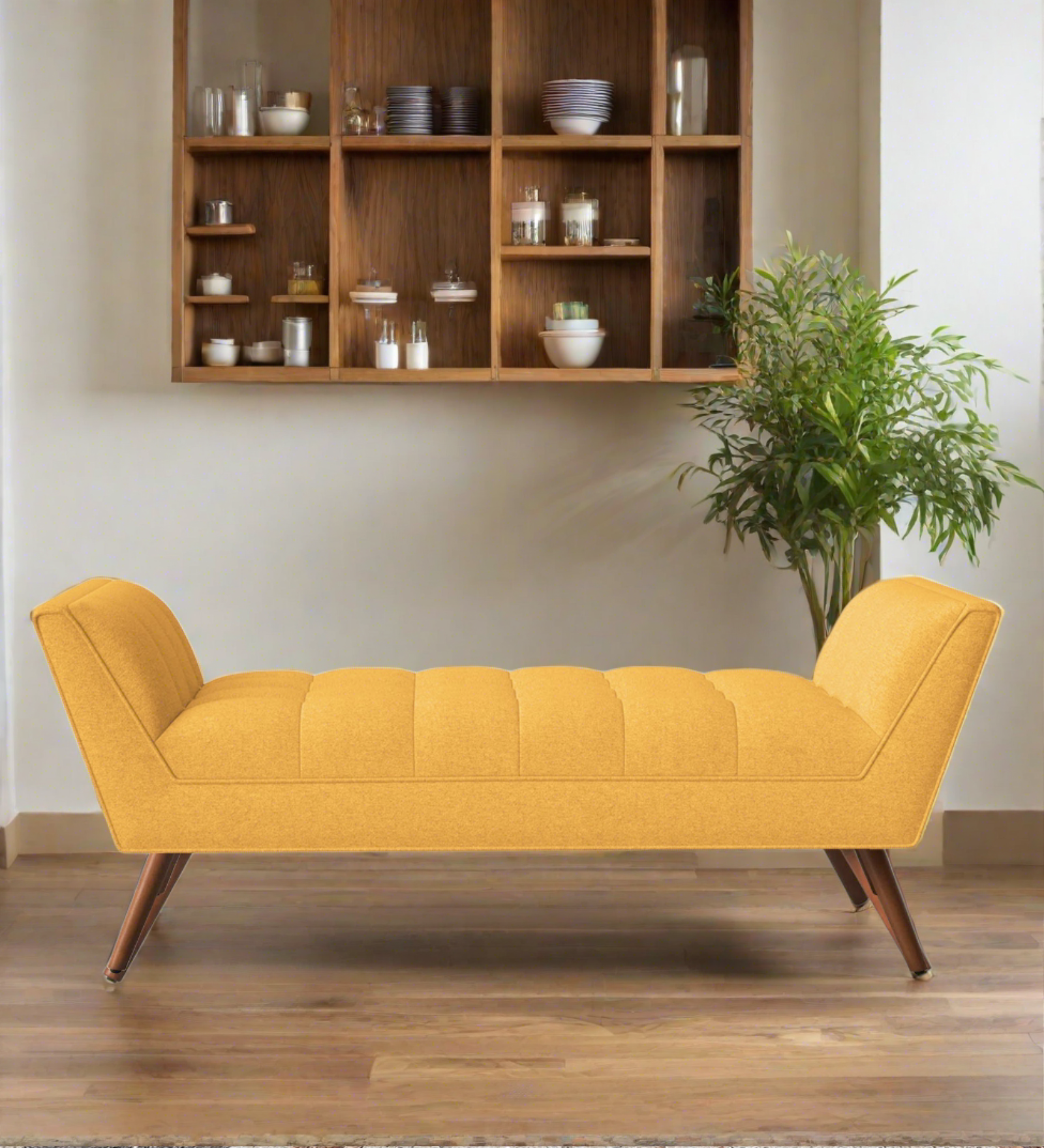 Cartes Velvet Bench In Turmeric Yellow Colour - Febonic Living