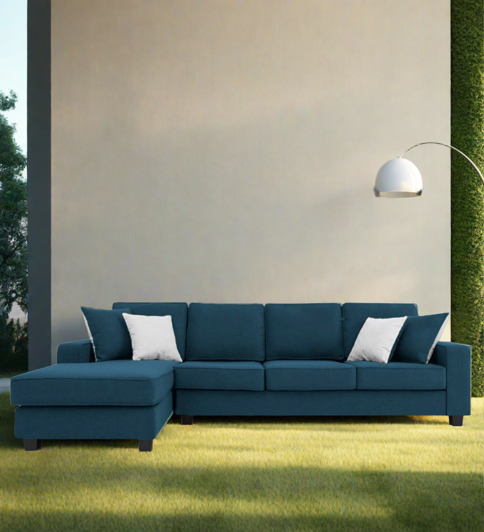 Ladybug Fabric RHS Sectional Sofa (3+Lounger) In Light Blue Colour - Febonic Living