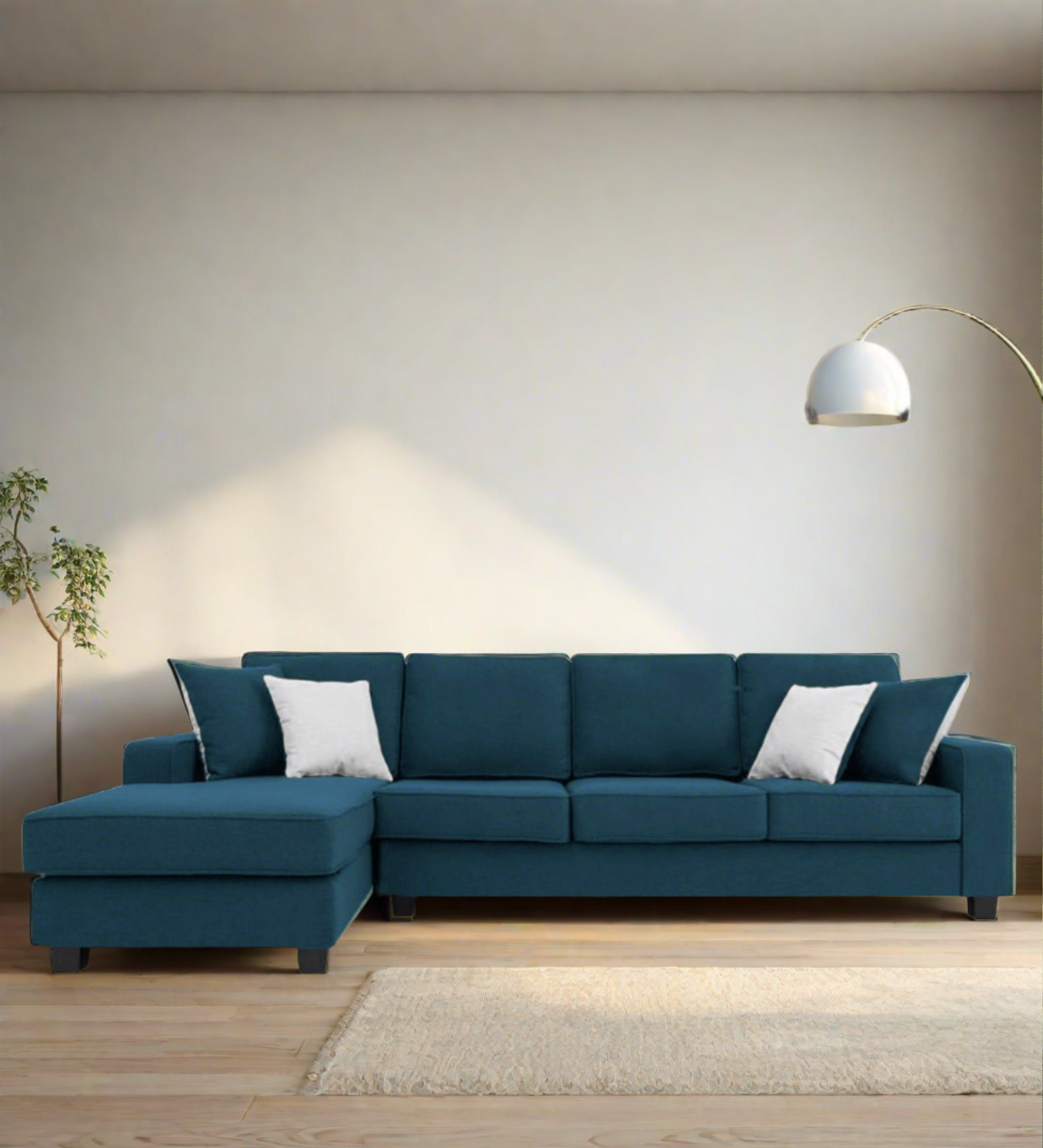 Ladybug Fabric RHS Sectional Sofa (3+Lounger) In Light Blue Colour - Febonic Living
