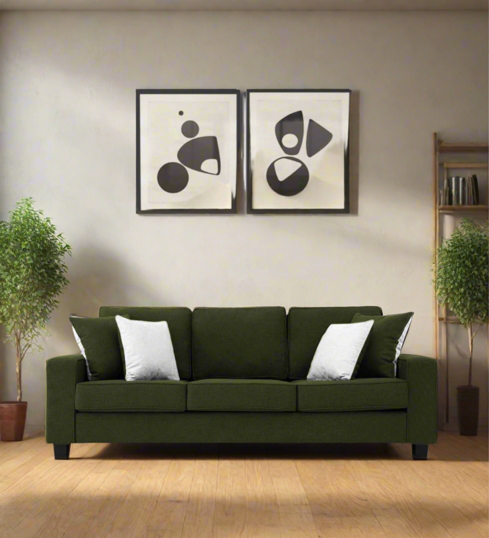 Ladybug Fabric 3 Seater Sofa In Olive Green Colour - Febonic Living