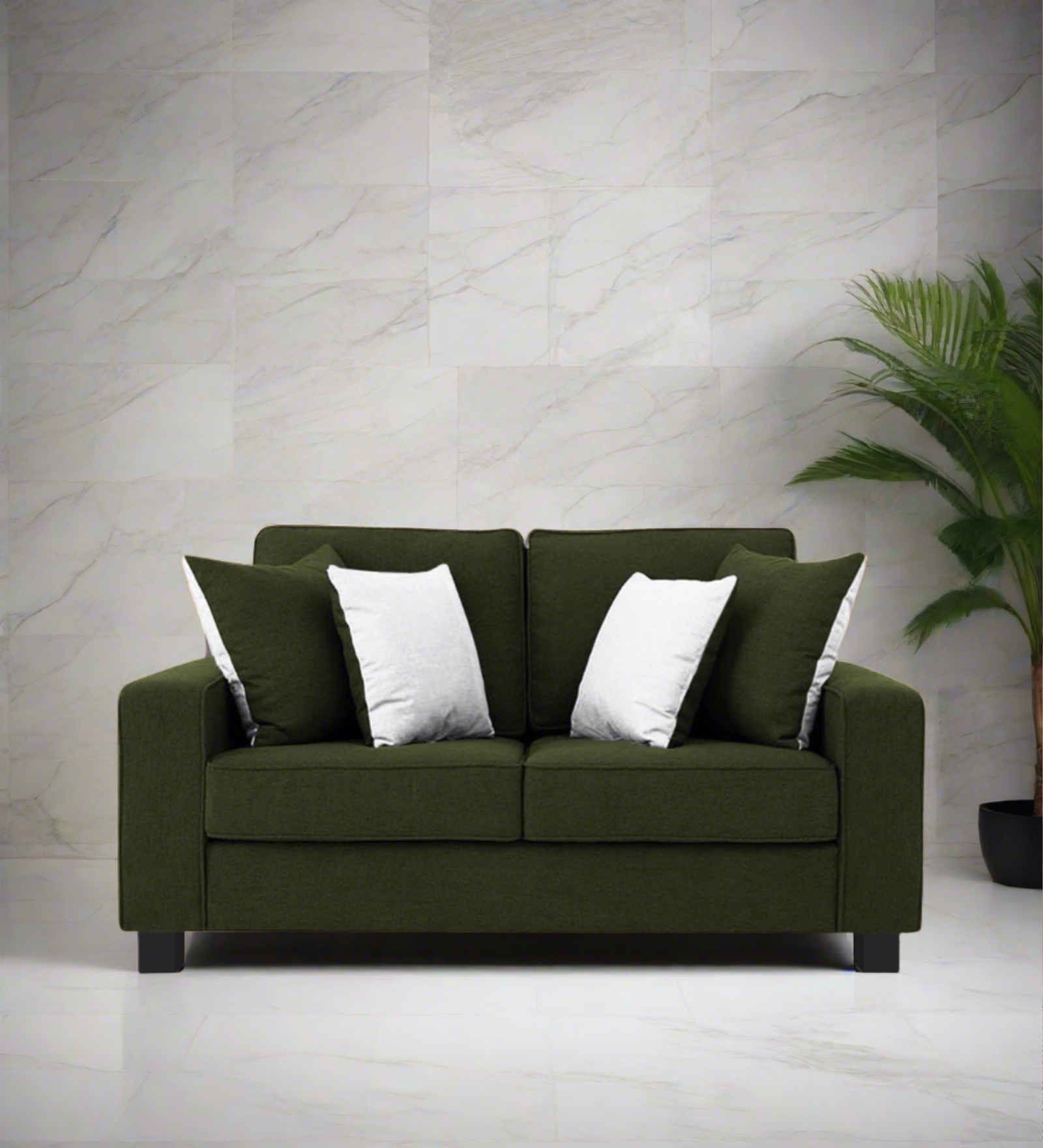 Ladybug Fabric 2 Seater Sofa In Olive Green Colour - Febonic Living