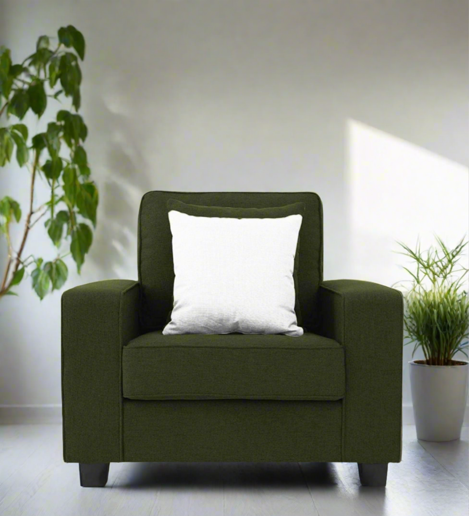 Ladybug Fabric 1 Seater Sofa In Olive Green Colour - Febonic Living