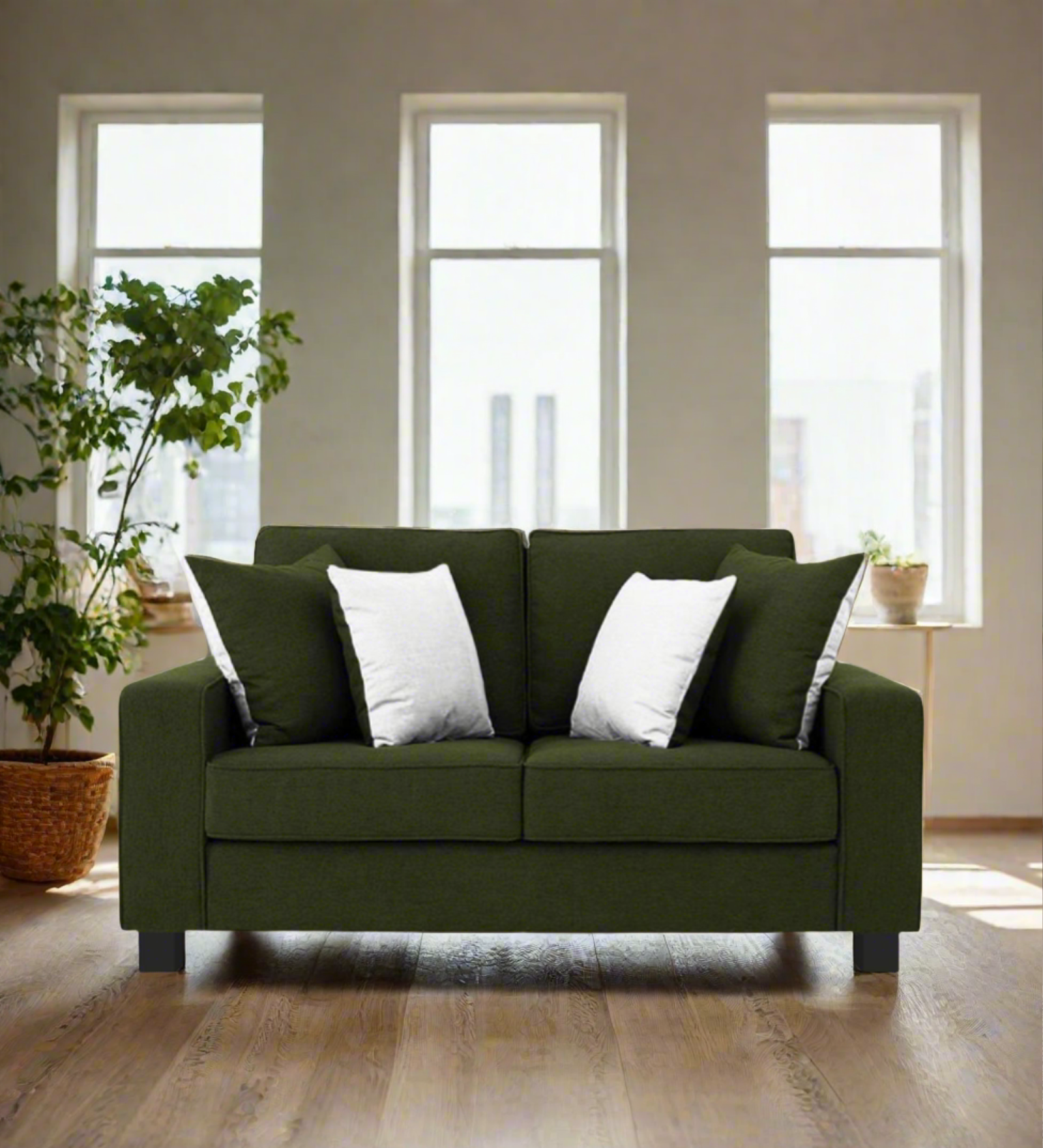 Ladybug Fabric 2 Seater Sofa In Olive Green Colour - Febonic Living