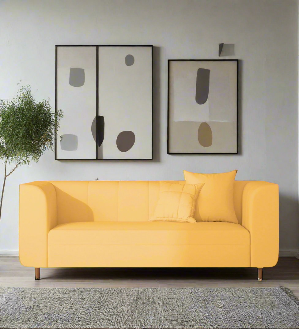 Sumo Velvet 3 Seater Sofa In Turmeric yellow Colour - Febonic Living
