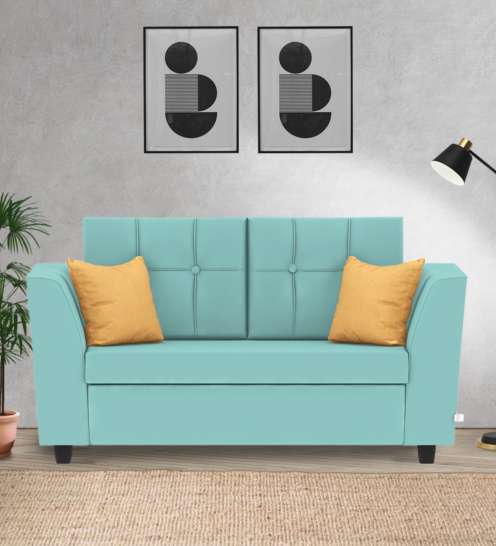 Nestin Velvet 2 Seater Sofa In Barmunda Aqua Colour - Febonic Living