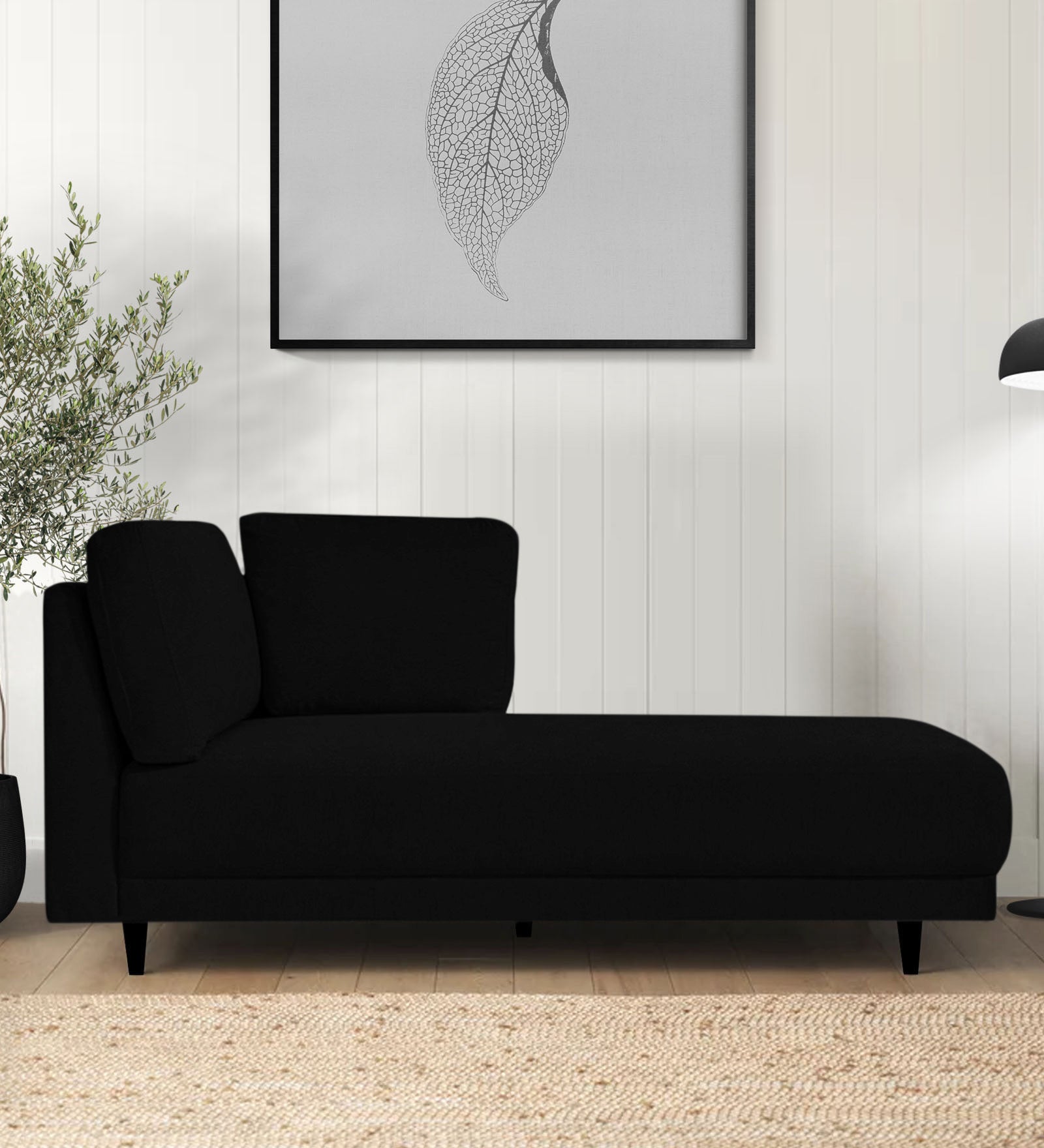 Jonze Velvet RHS Chaise Lounger In Adam Black Colour - Febonic Living