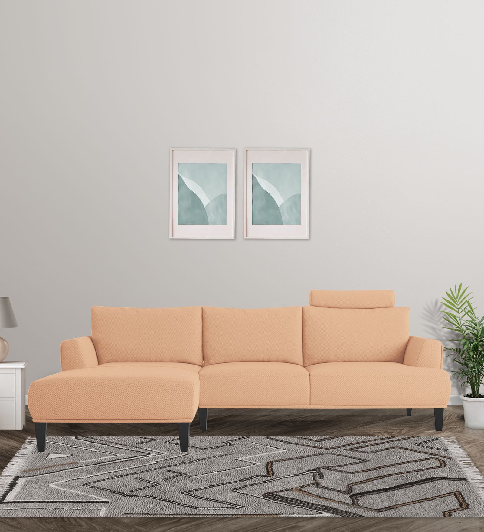 Como Fabric RHS Sectional Sofa (3+Lounger) In Cosmic Beige Colour - Febonic Living