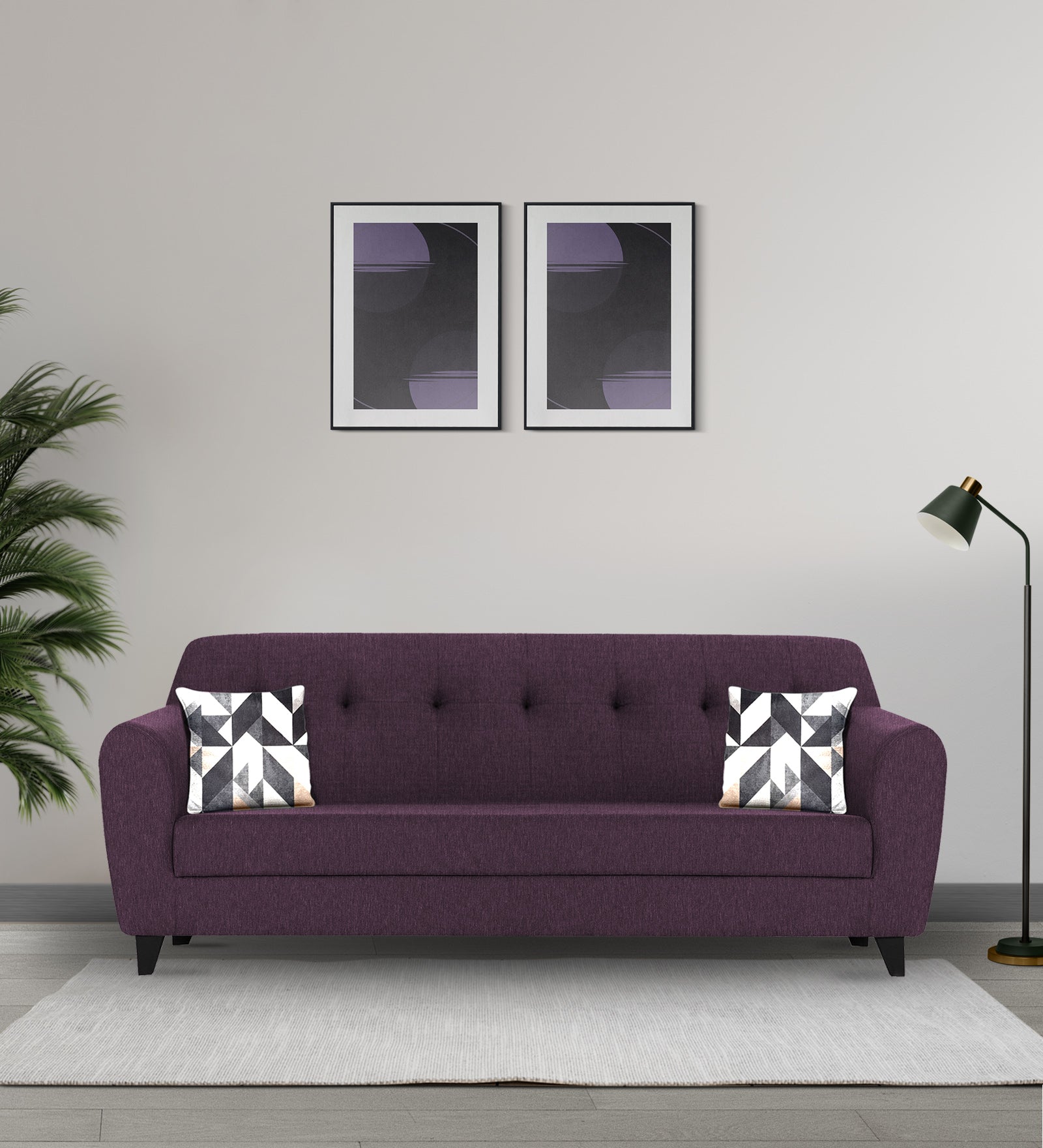 Melaan Fabric 3 Seater Sofa In Greek Purple Colour - Febonic Living