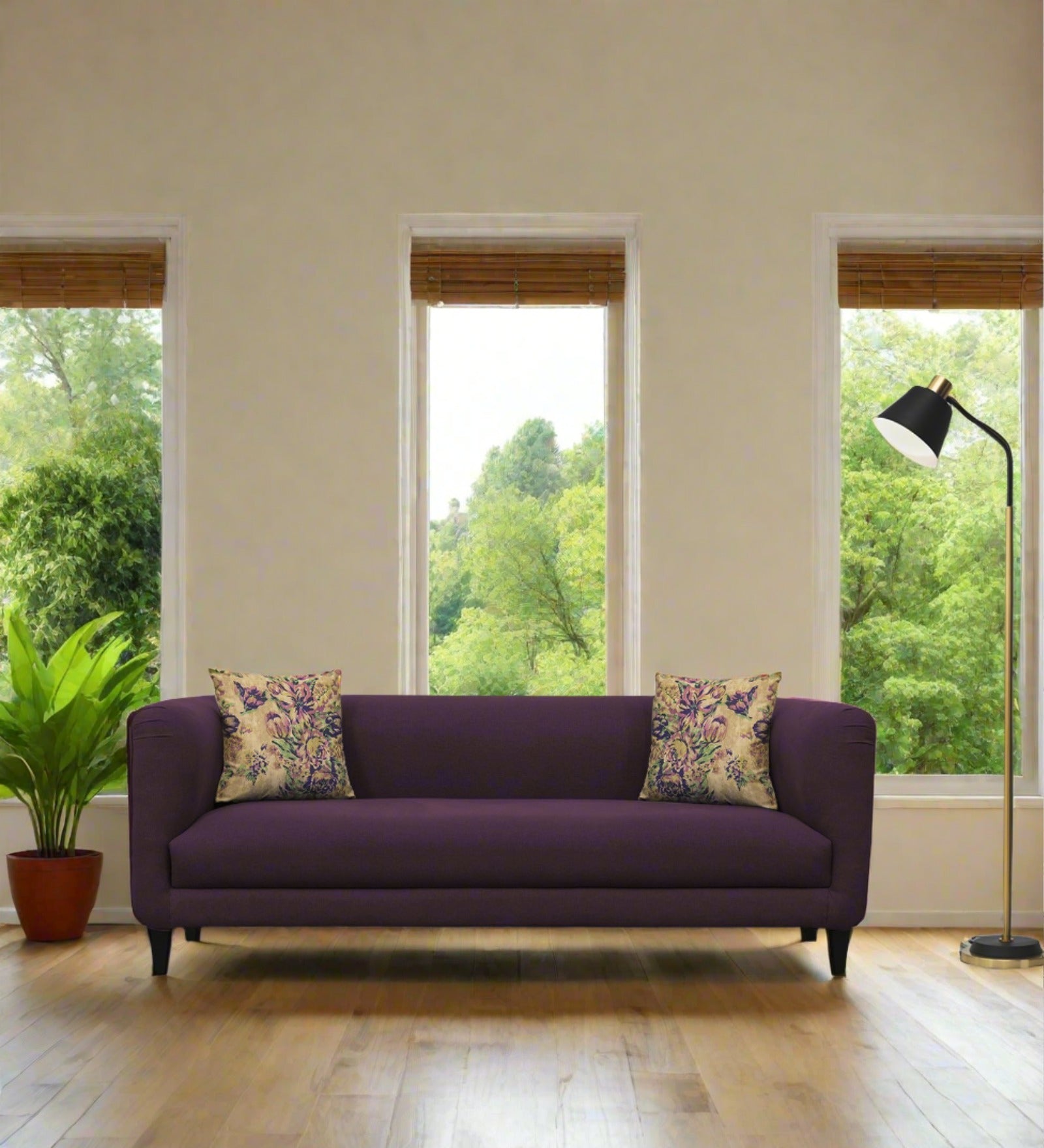 Niki Fabric 3 Seater Sofa In Greek Purple Colour - Febonic Living