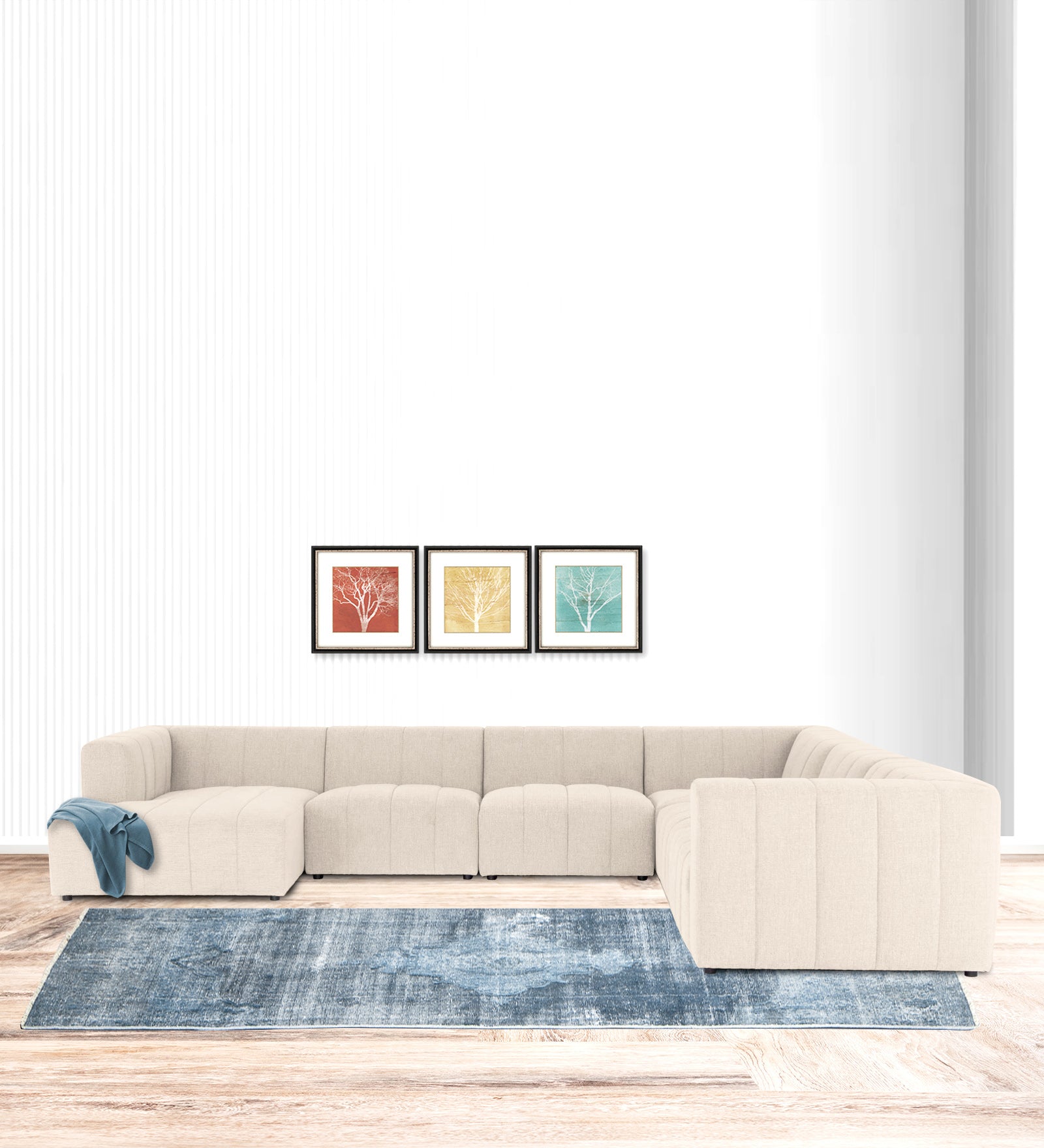 Damo Fabric RHS 8 Seater Corner Sofa In Ivory Beige Colour - Febonic Living