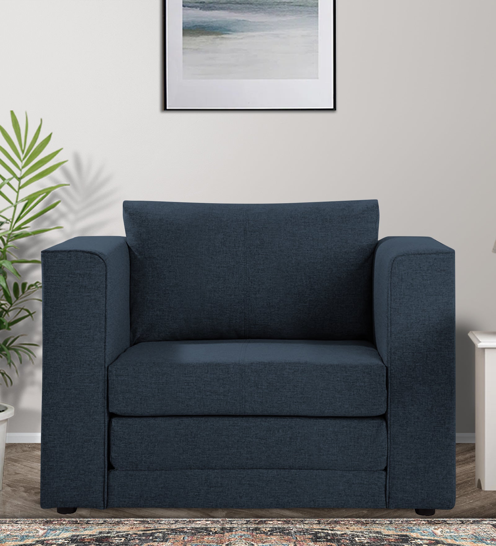 Kenia Fabric 1 Seater Foldable Sofa Cum Bed In Denim Blue Colour - Febonic Living
