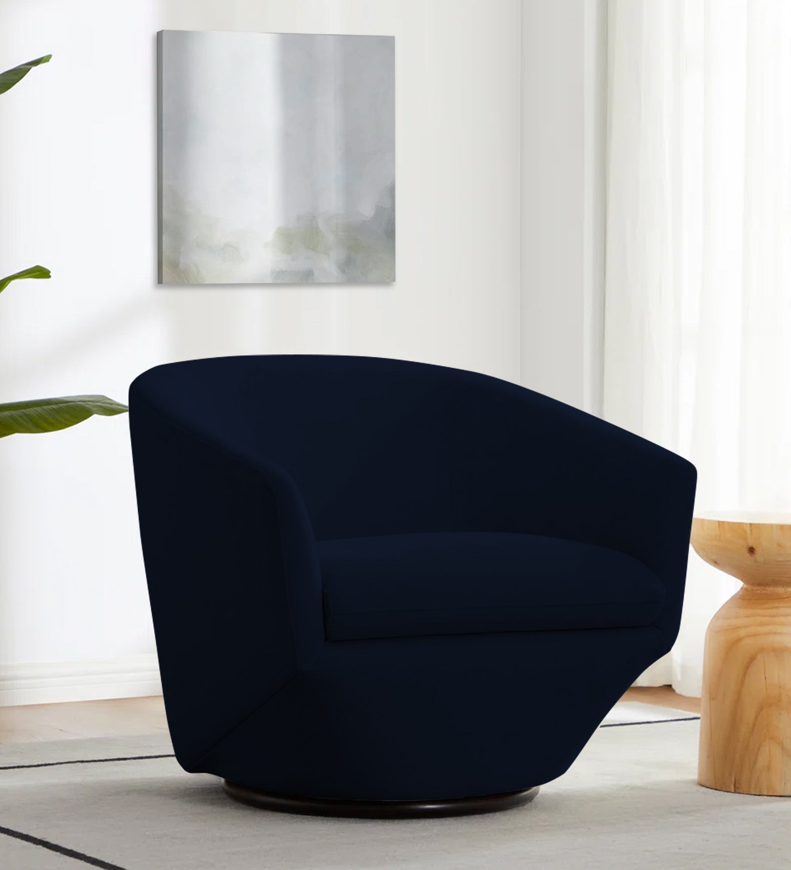 Haddie Velvet Swivel Chair In Dark Blue Colour - Febonic Living