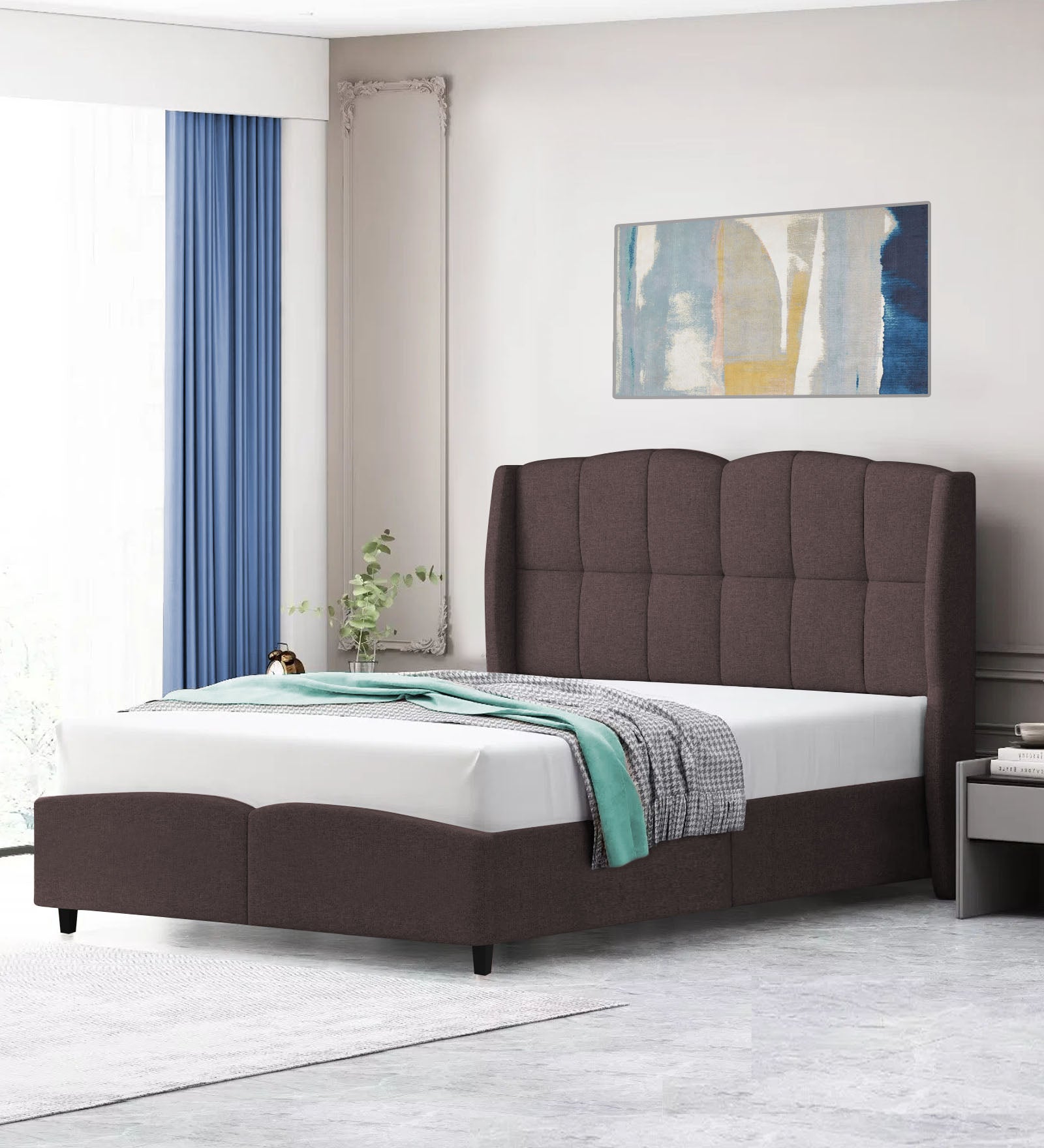 Jovi Velvet Queen Size Bed In Mocha Brown In Colour - Febonic Living