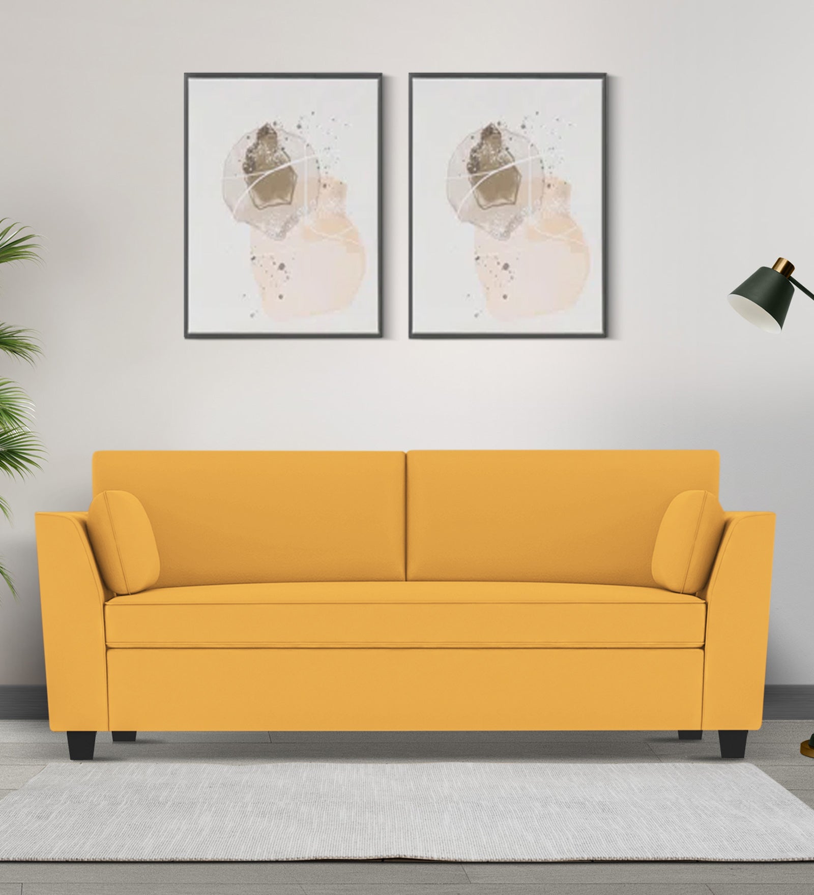 Bristo Velvet 3 Seater Sofa In Turmeric yellow Colour With Storage - Febonic Living