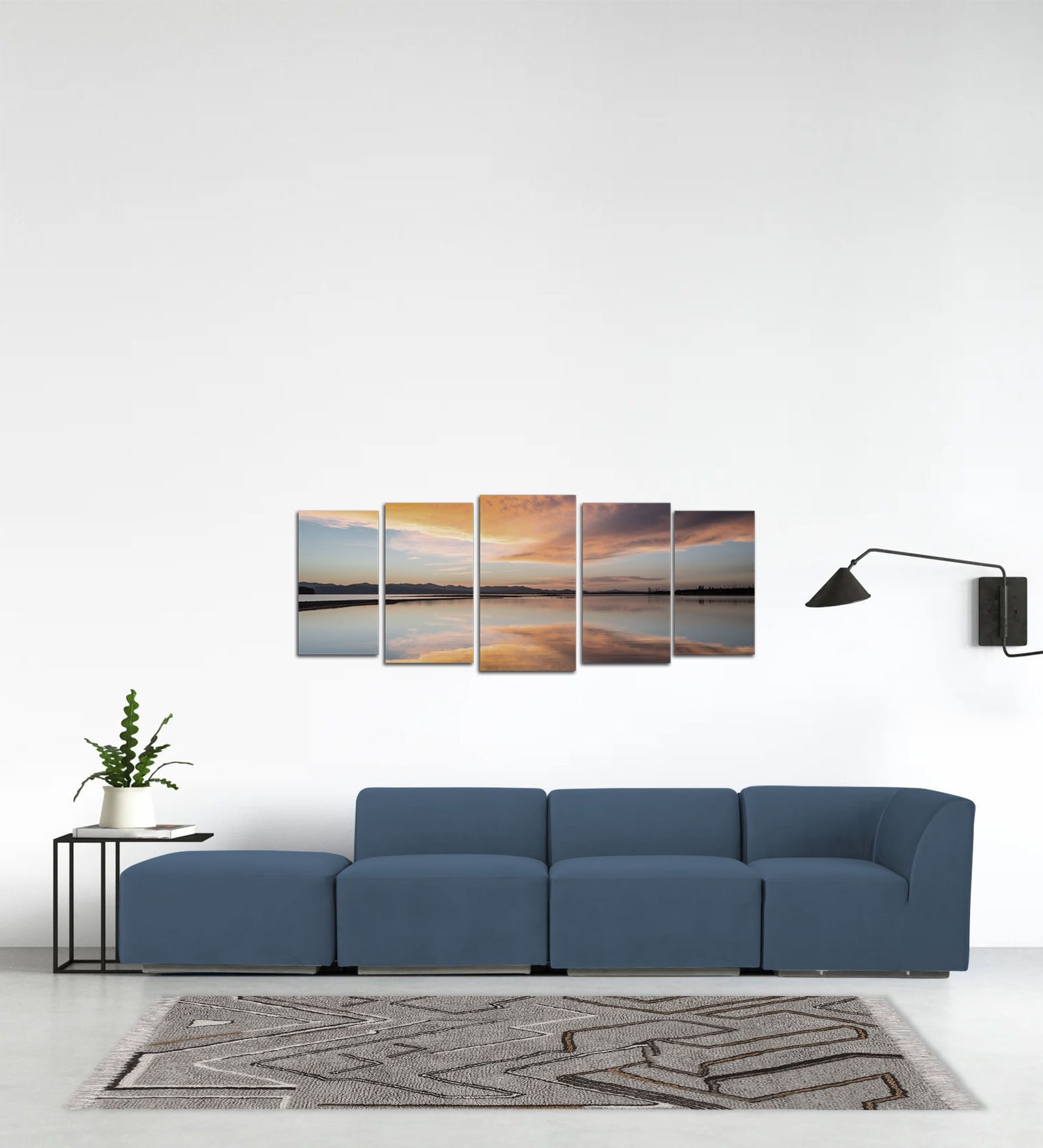 Bufa Velvet LHS Sectional Sofa In Oxford Blue Colour With Ottoman - Febonic Living