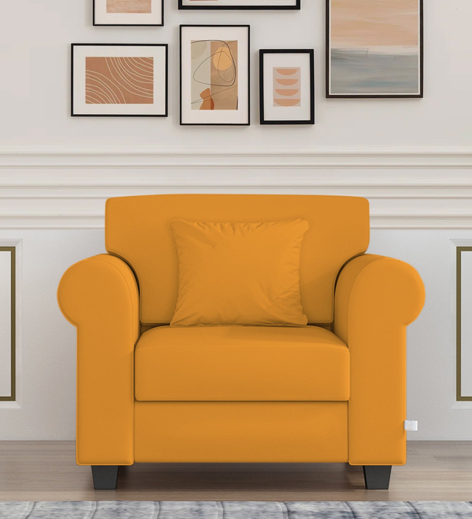 Numonk Velvet 1 Seater Sofa In Safforn Yellow Colour - Febonic Living