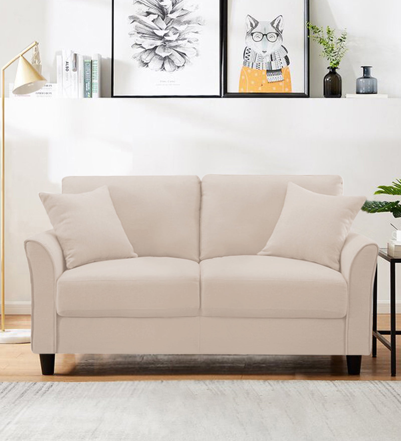 Daroo Velvet 2 Seater Sofa In Camel Beige Colour - Febonic Living