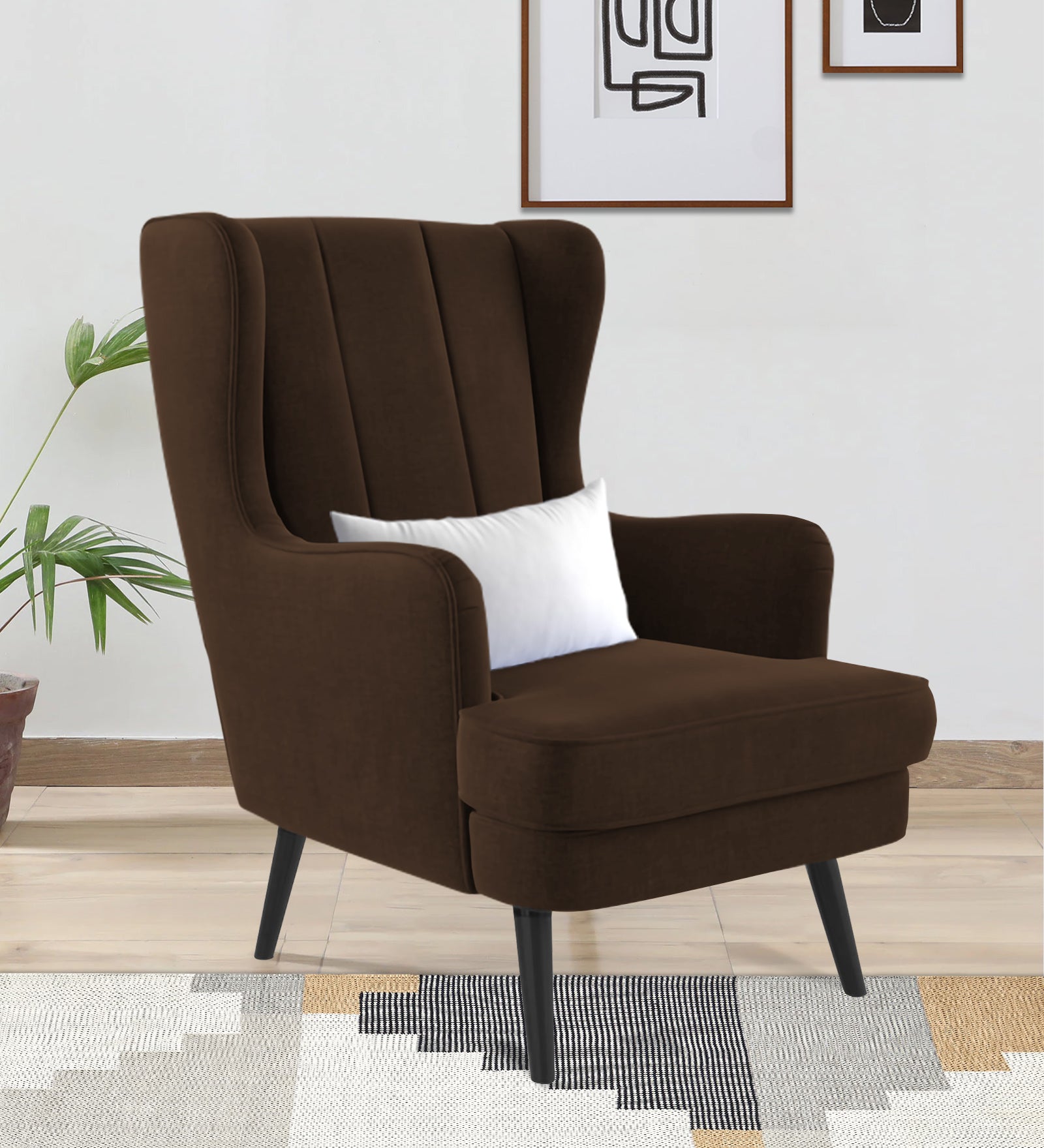 Niya Velvet Wing Chair In Cholocate Brown Colour - Febonic Living