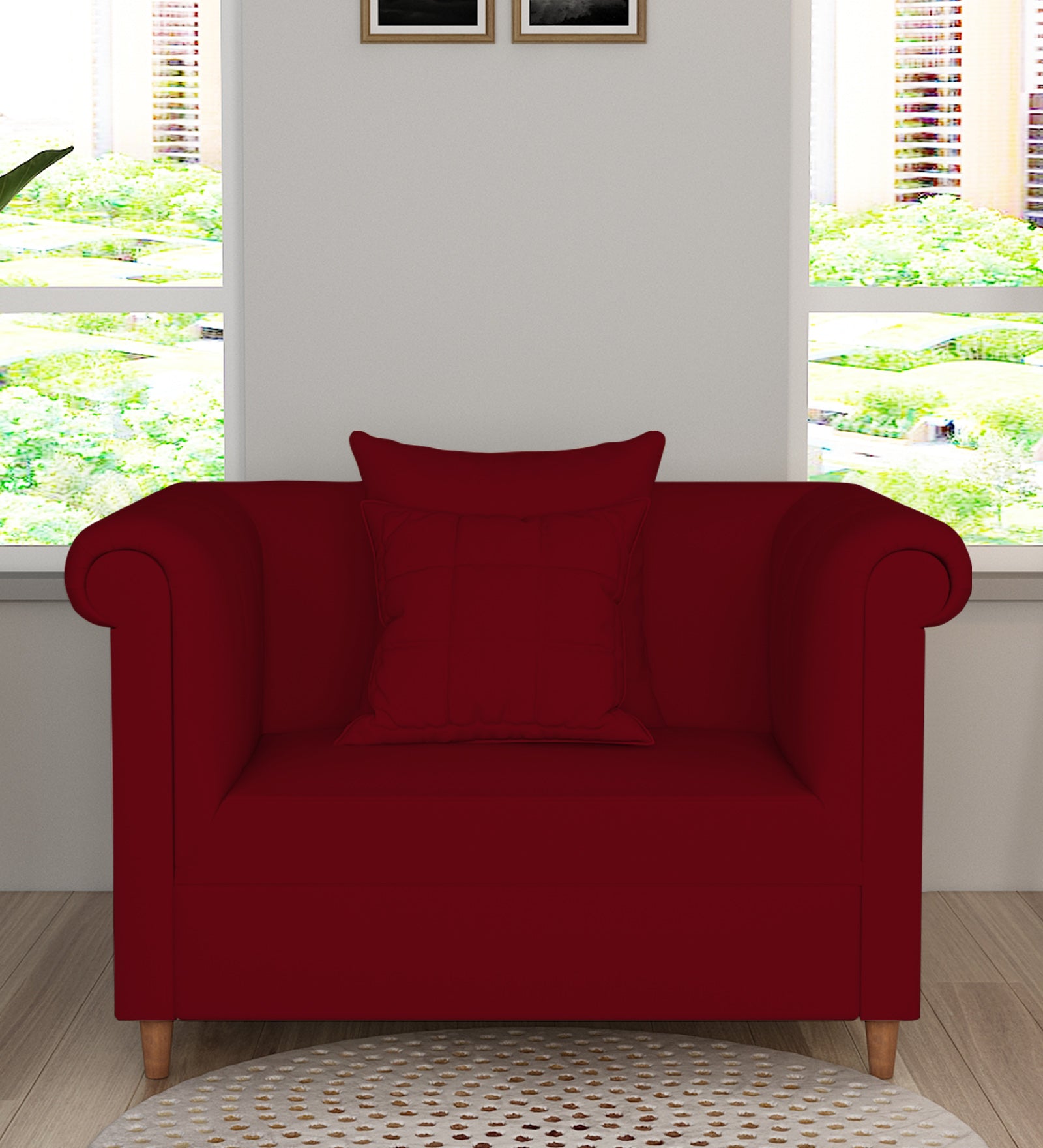 Rubi Velvet 1 Seater Sofa In Cherry Red Colour - Febonic Living