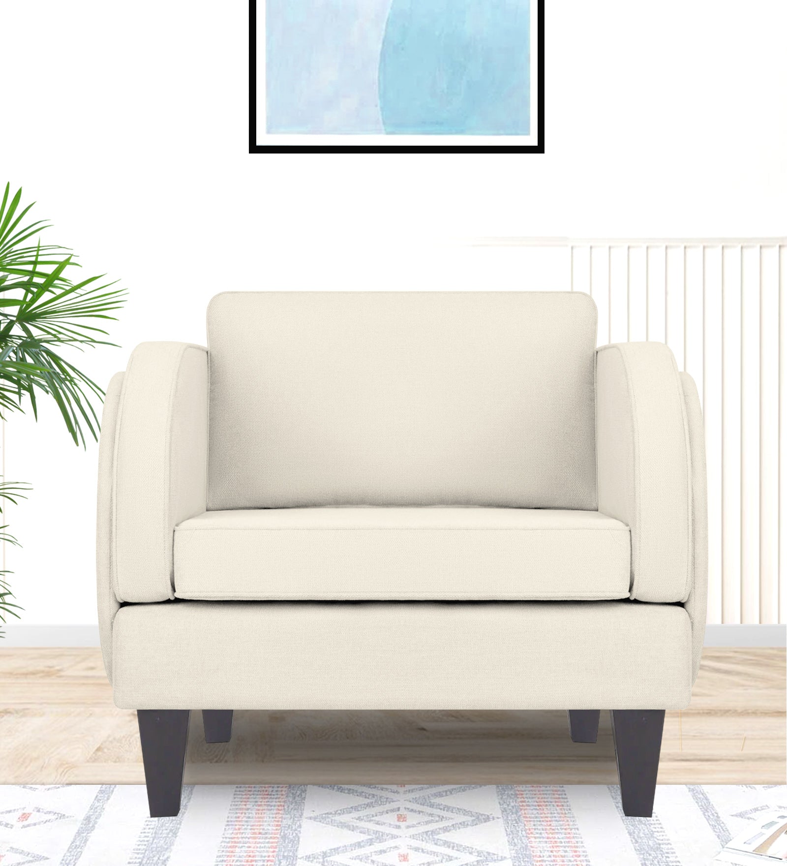 Siddy Fabric 1 Seater Sofa in Ivory Cream Colour