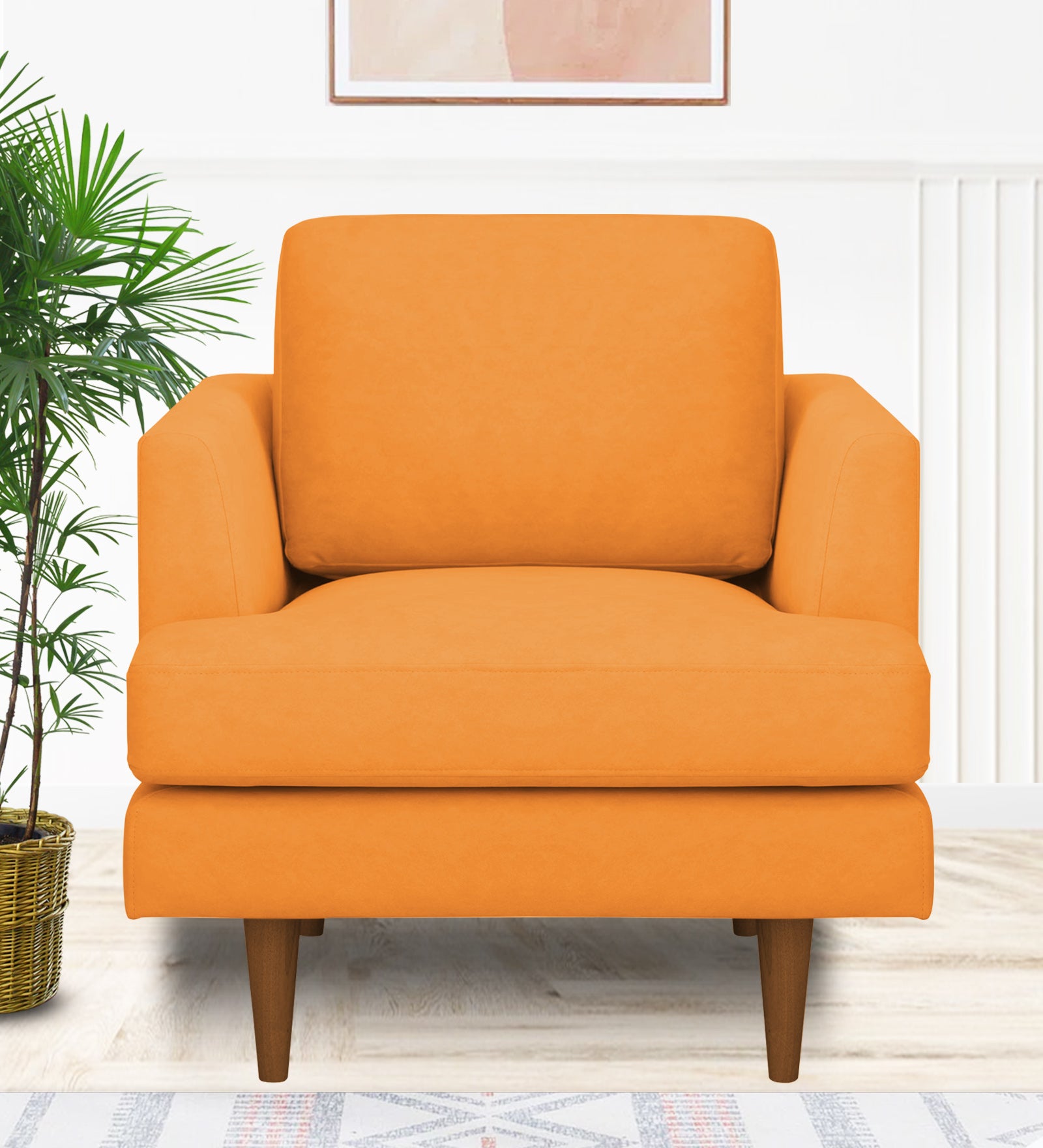 Motra Velvet 1 Seater Sofa In Tangerine orange Colour - Febonic Living