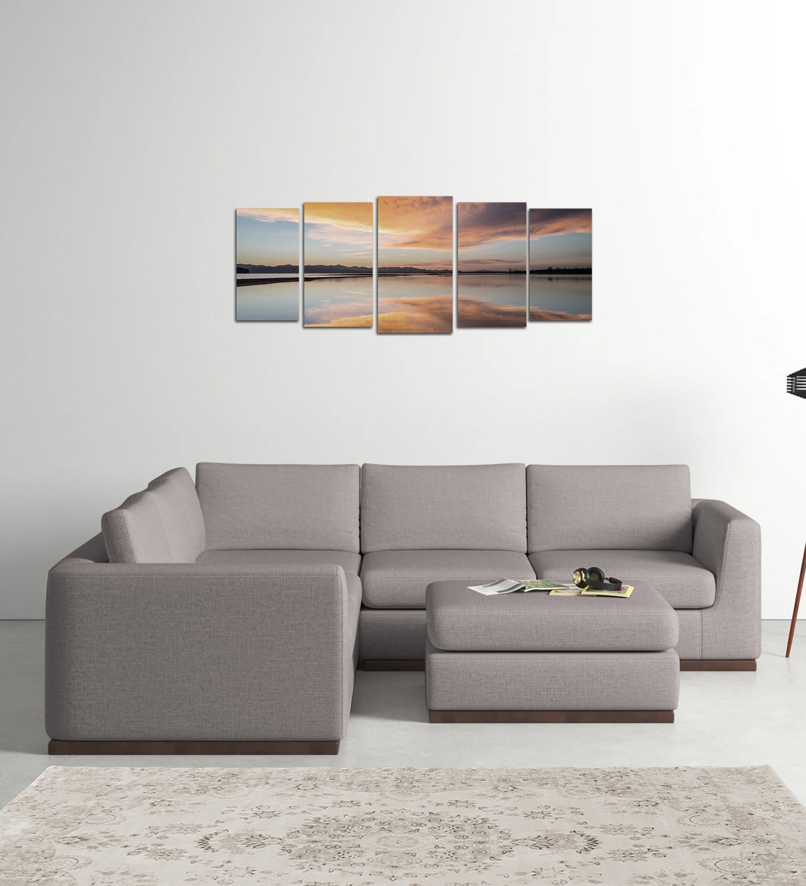 Freedom Velvet 6 Seater LHS Corner Sofa In Pearl Grey Colour With Ottoman - Febonic Living