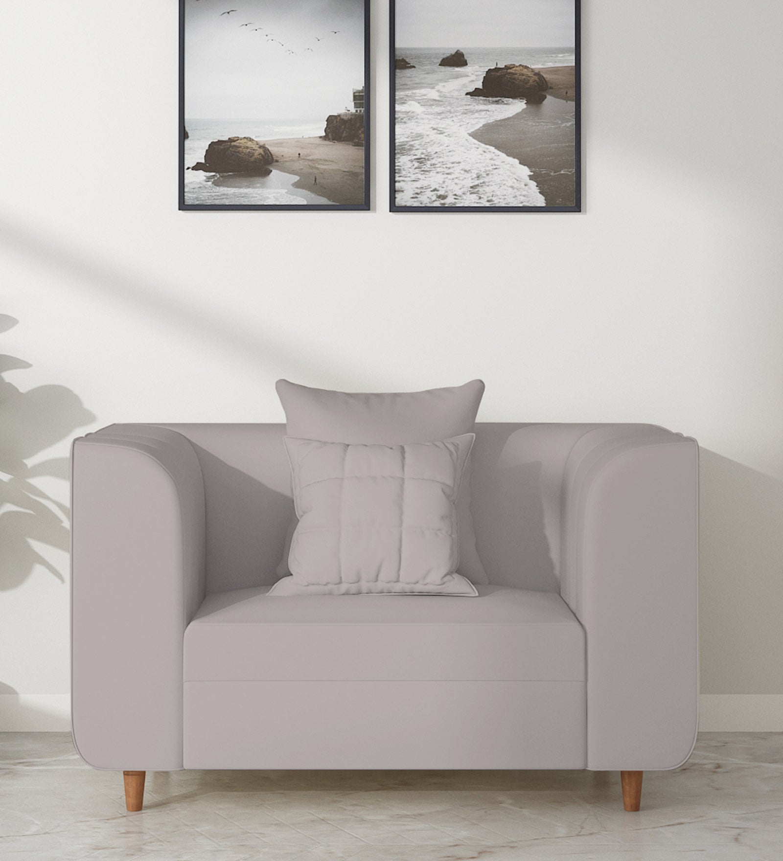 Sumo Velvet 1 Seater Sofa In Pearl Grey Colour - Febonic Living