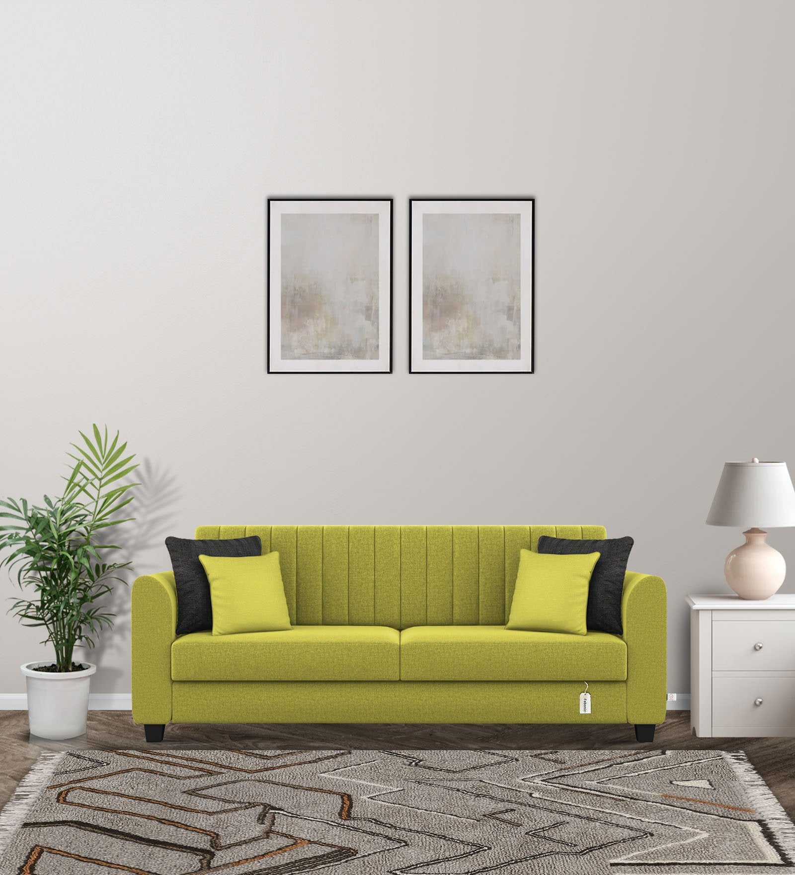 Cosmic Fabric 3 Seater Sofa In Parrot Green Colour - Febonic Living