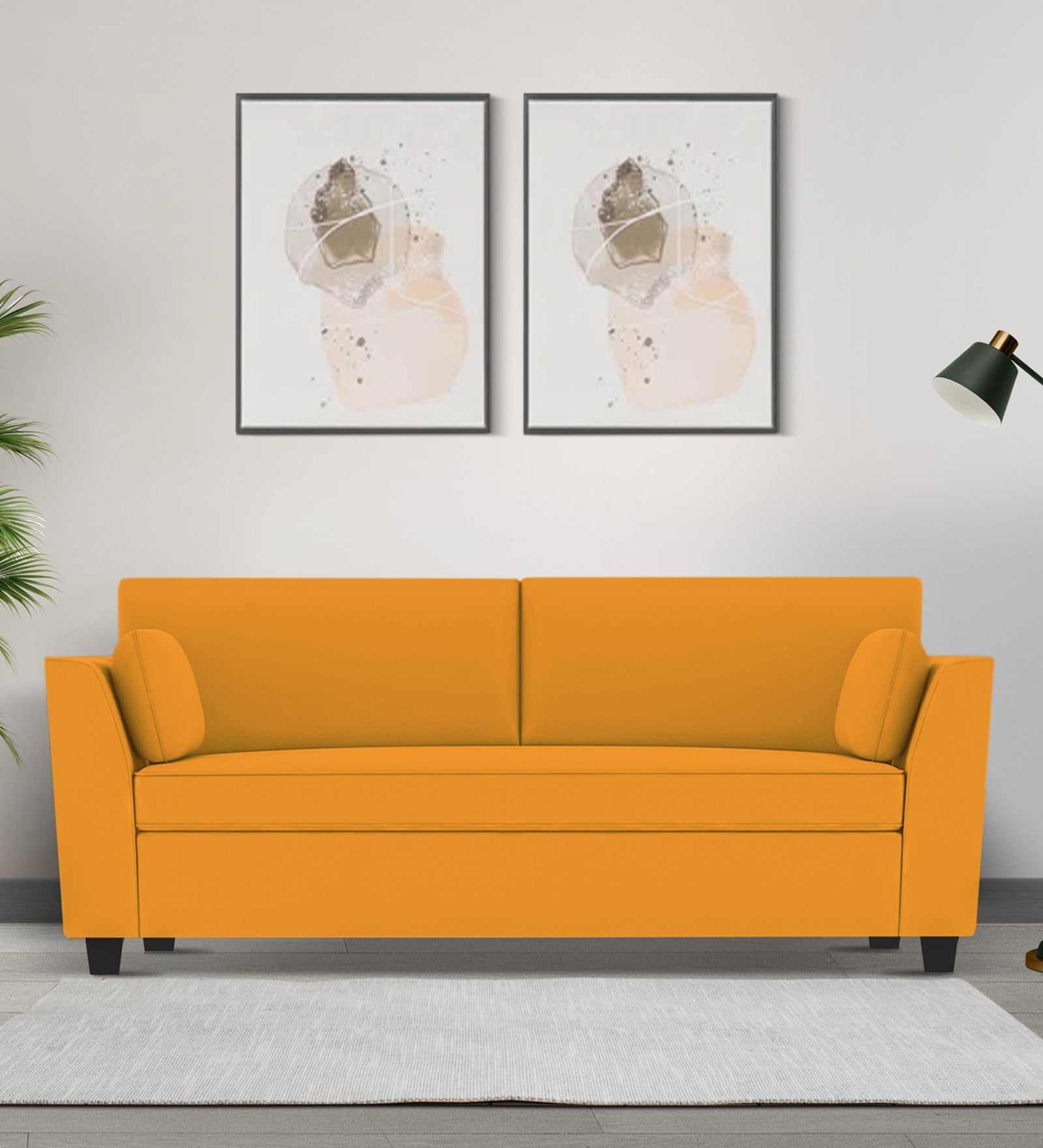 Bristo Velvet 3 Seater Sofa in Safforn Yellow Colour