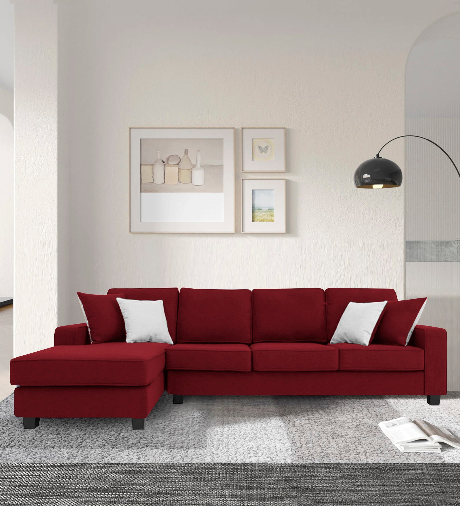 Ladybug Fabric RHS Sectional Sofa (3+Lounger) In Blood Maroon Colour - Febonic Living