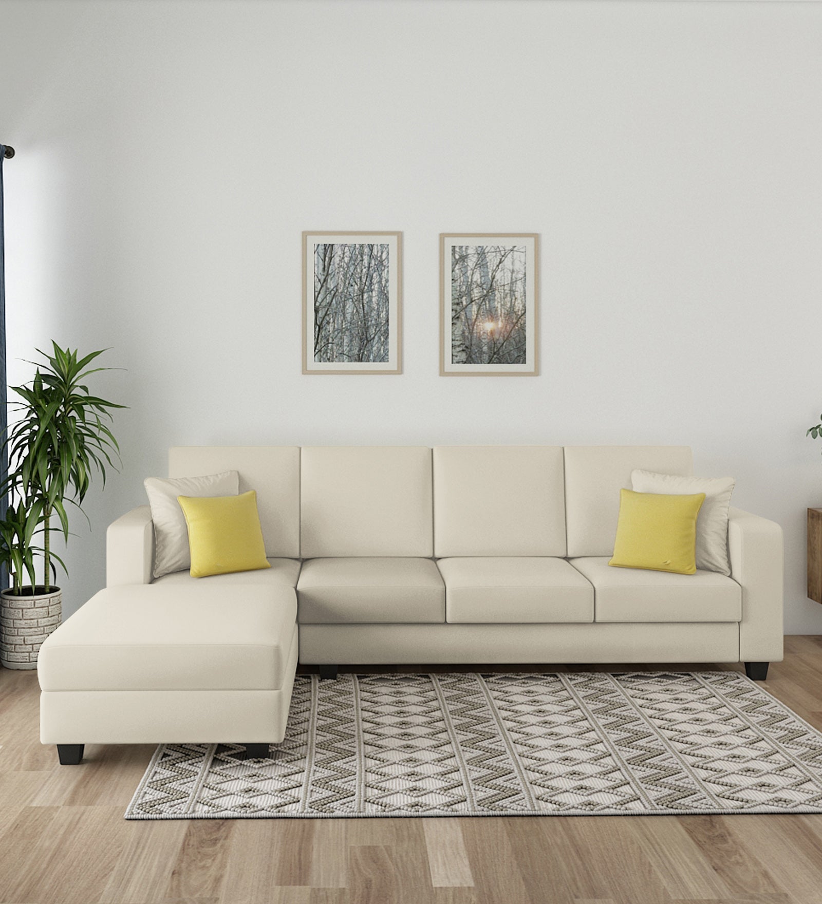 Nabi Fabric RHS Sectional Sofa (3+Lounger) In Ivory cream Colour - Febonic Living