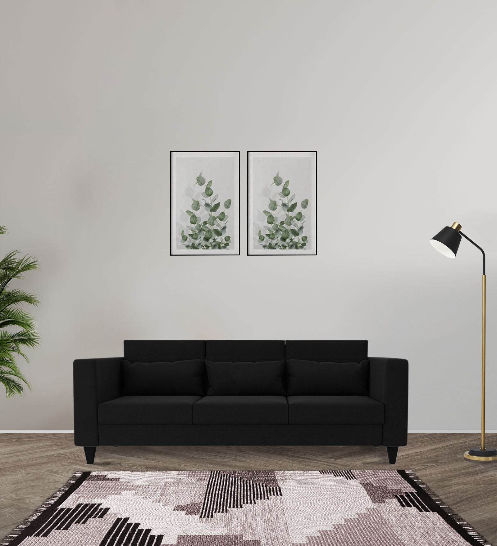 Nipul Fabric 3 Seater Sofa In Zed Black Colour - Febonic Living