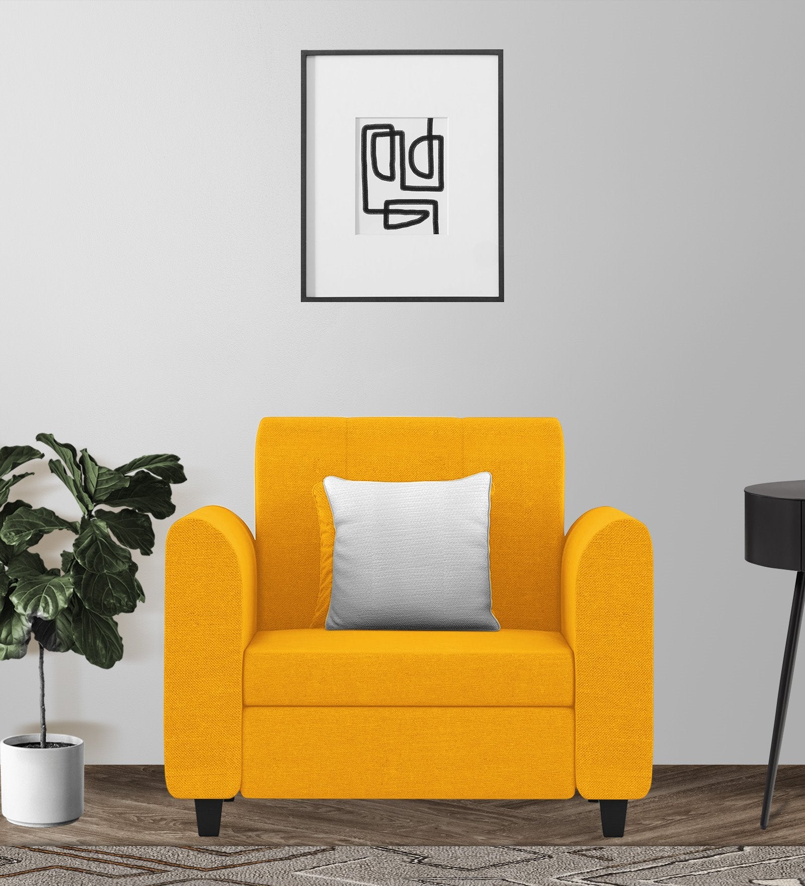 Denmark Fabric 1 Seater Sofa In Bold Yellow Colour - Febonic Living