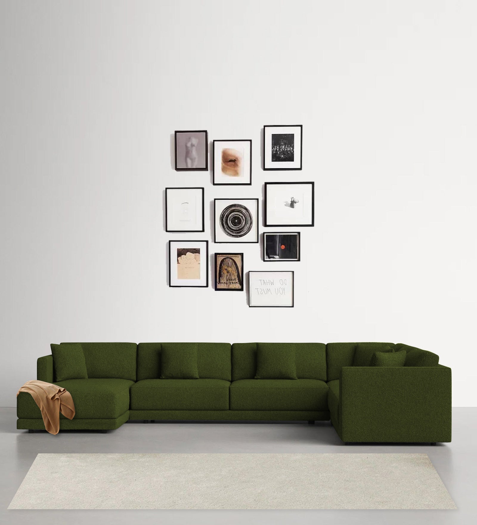 Carlin Fabric RHS 8 Seater Sectional Sofa In Olive Green Colour - Febonic Living