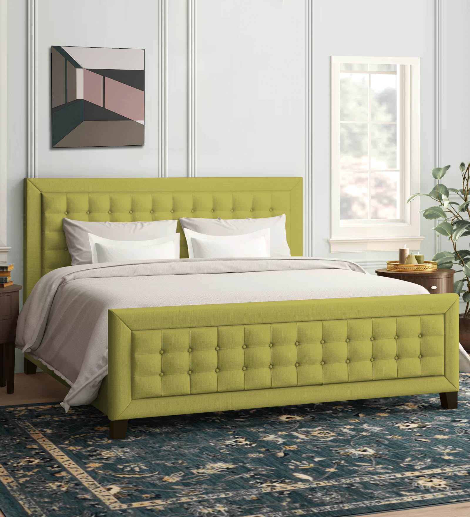 Kaster Fabric King Size Bed In Parrot Green Colour - Febonic Living
