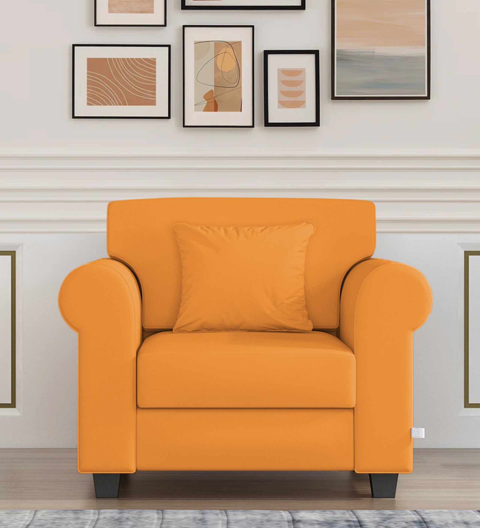 Numonk Velvet 1 Seater Sofa In Tangerine orange Colour - Febonic Living