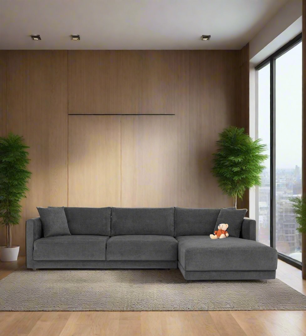 Northern Fabric LHS Sectional Sofa (3+Lounger) In Charcoal grey Colour - Febonic Living