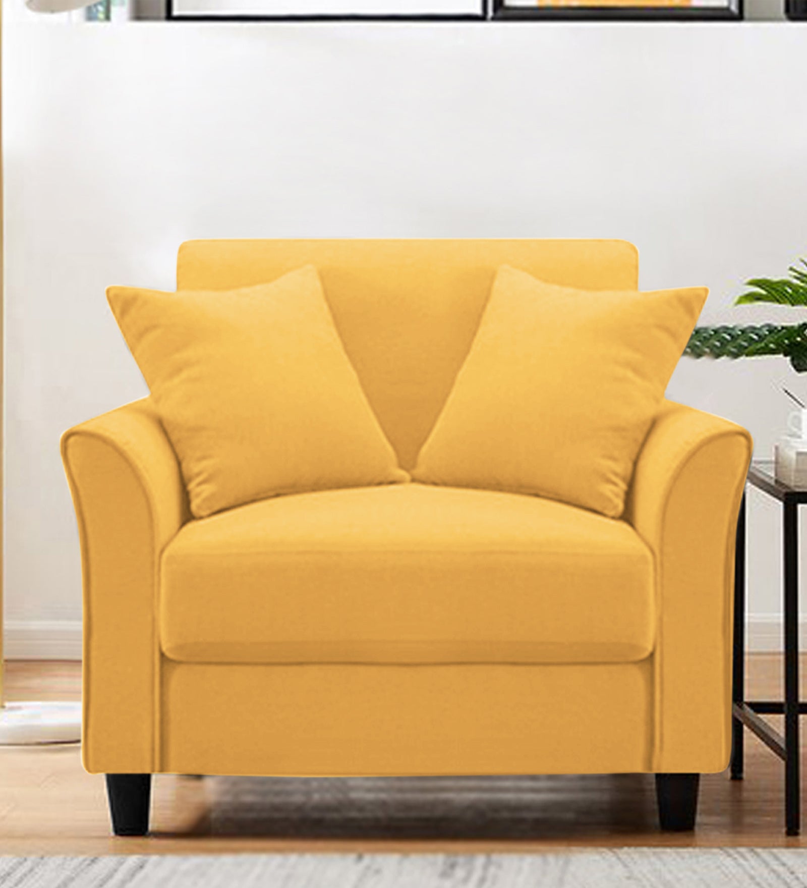Daroo Velvet 1 Seater Sofa In Turmeric Yellow Colour - Febonic Living
